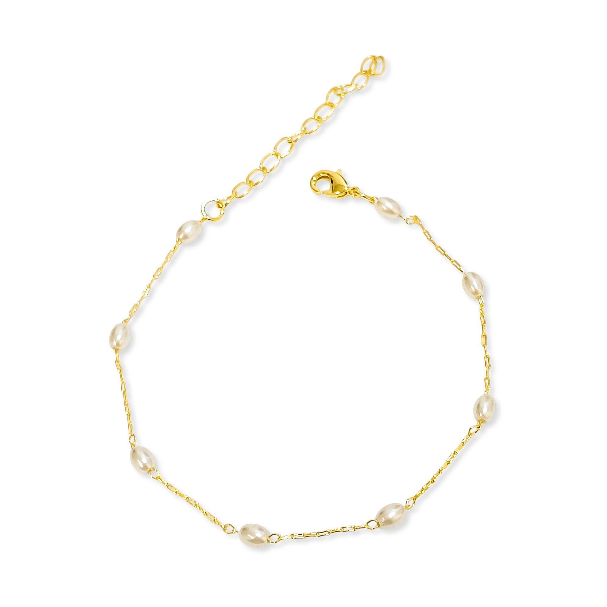 Pulsera Perla Sintética Ovalada Enchapado Oro 18K-2