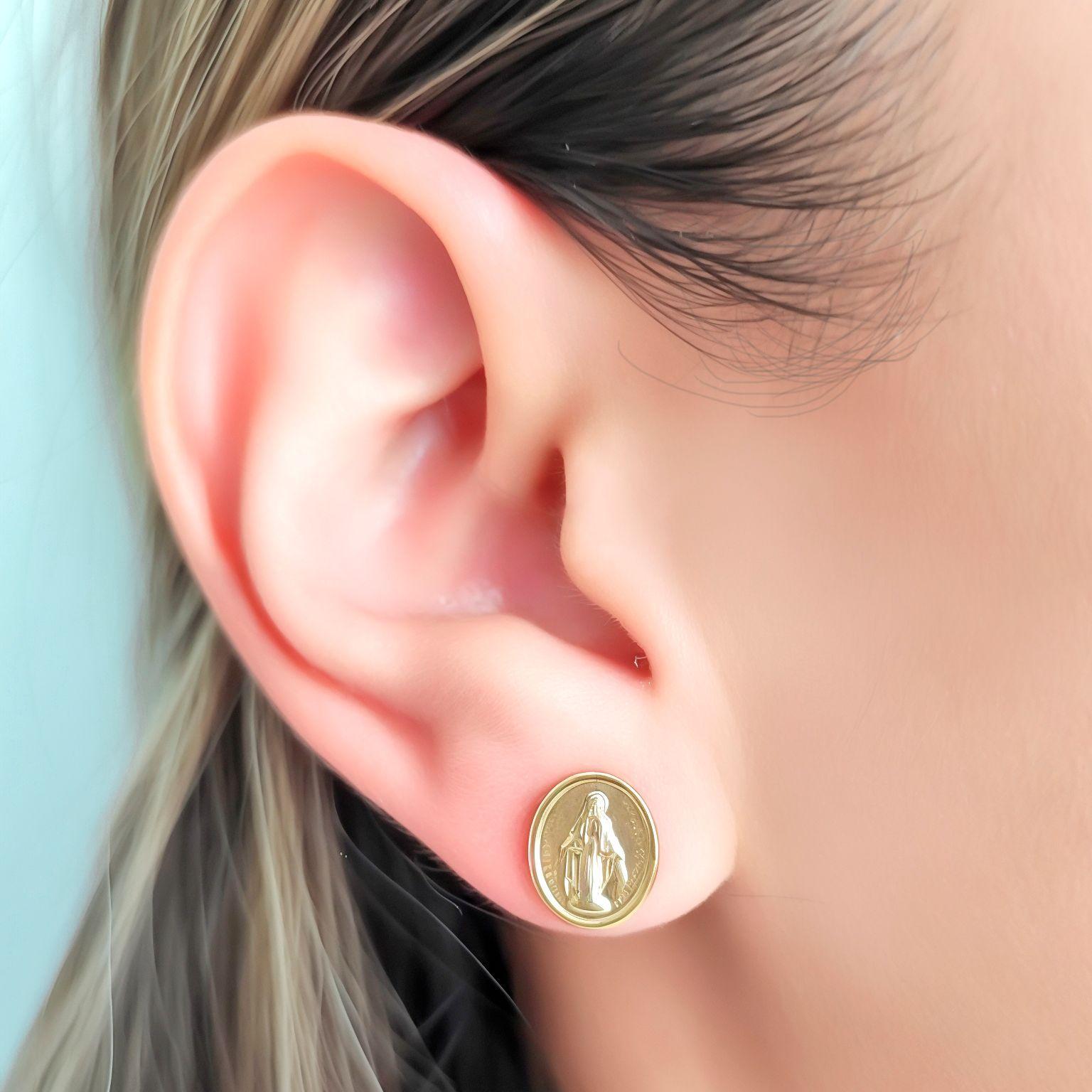 Aros Ovalado Virgen De Los Rayos 11mm Enchapado Oro 18K-2