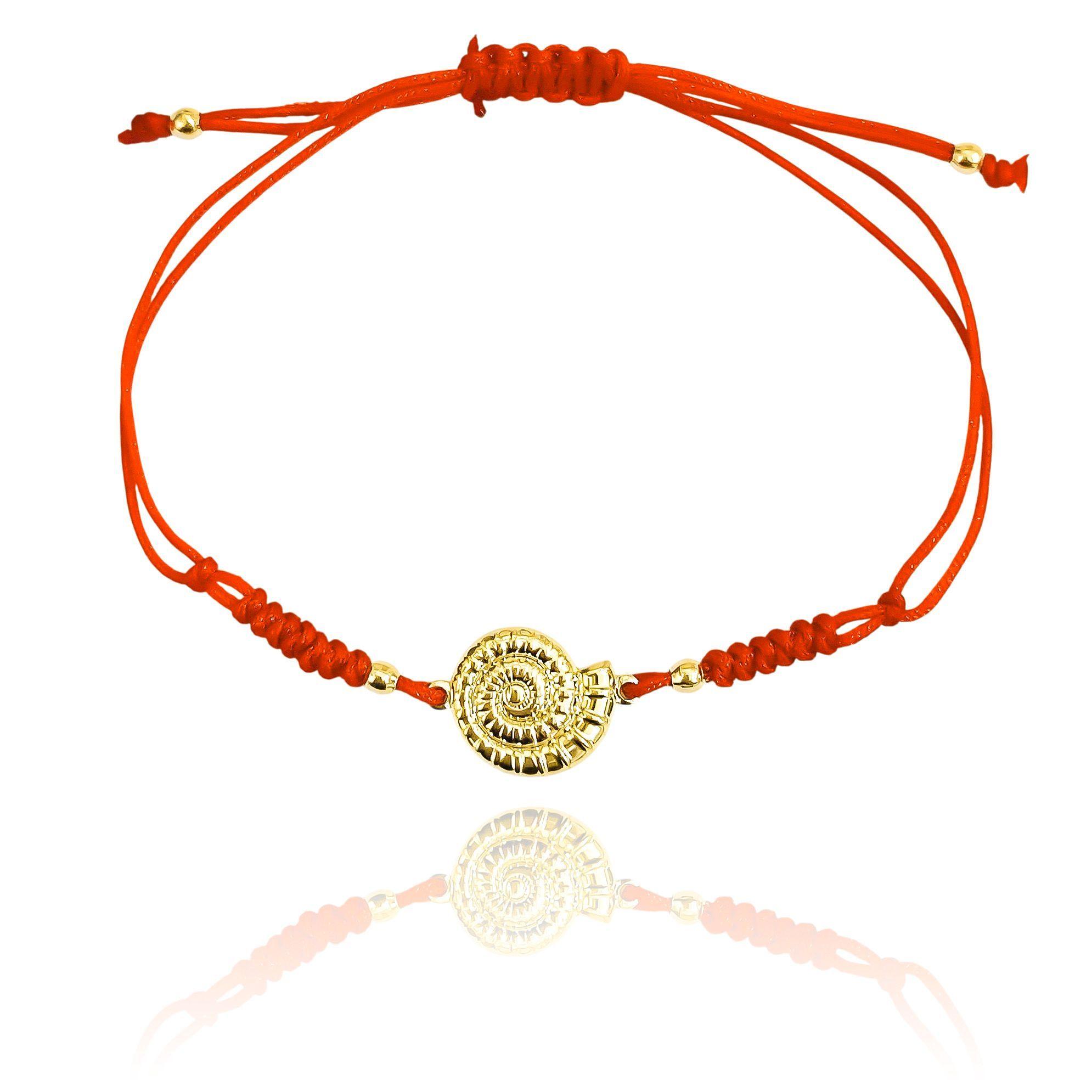 Pulsera Caracol Enchapado Oro 18K Cordón Rojo-2