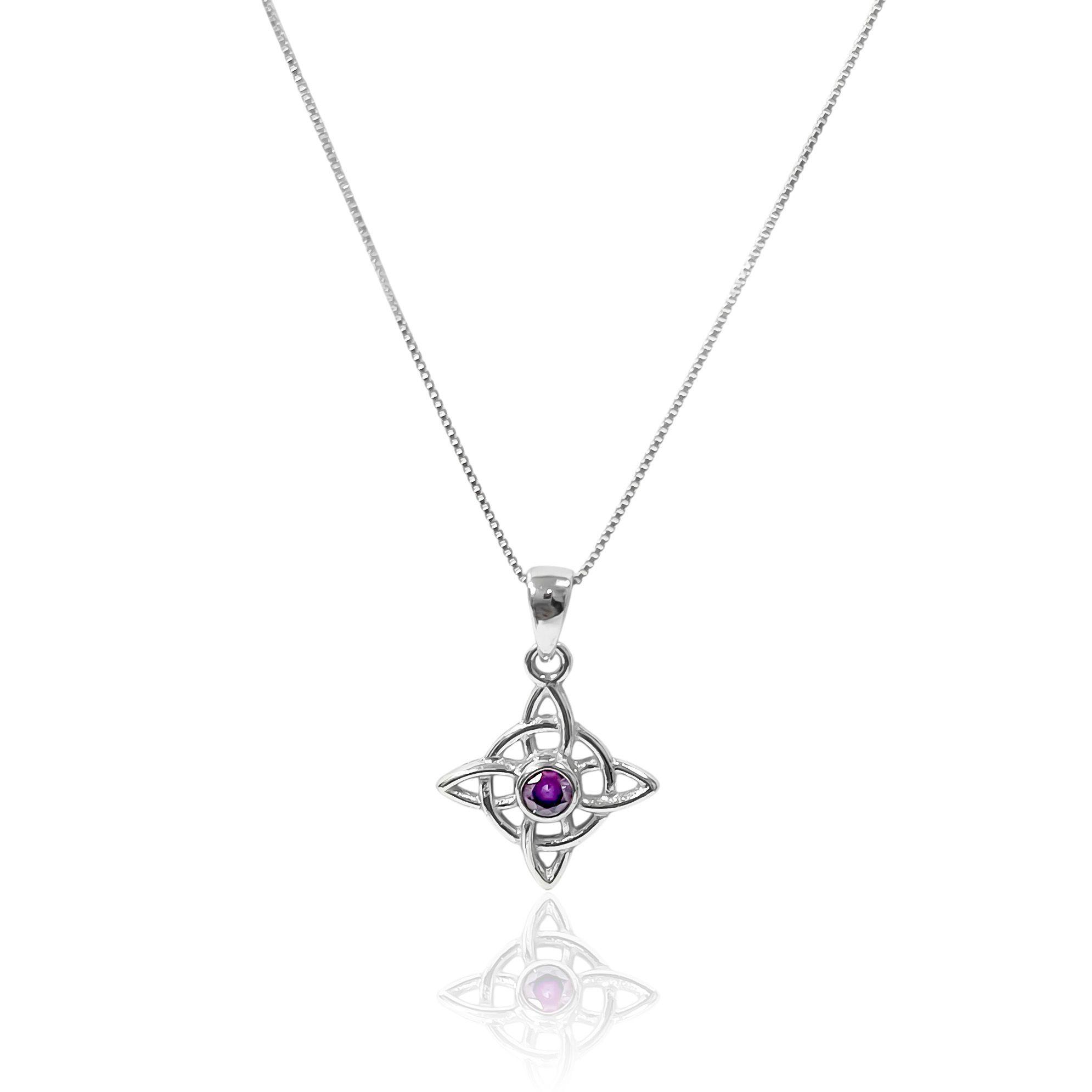 Collar Nudo De Bruja Circón Morado Plata Fina 925-2