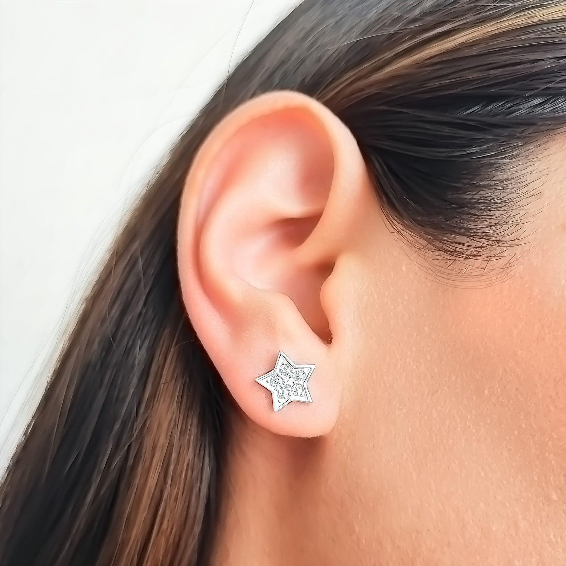 Aros Estrella Circón Blanco 10mm Plata Fina 925-2