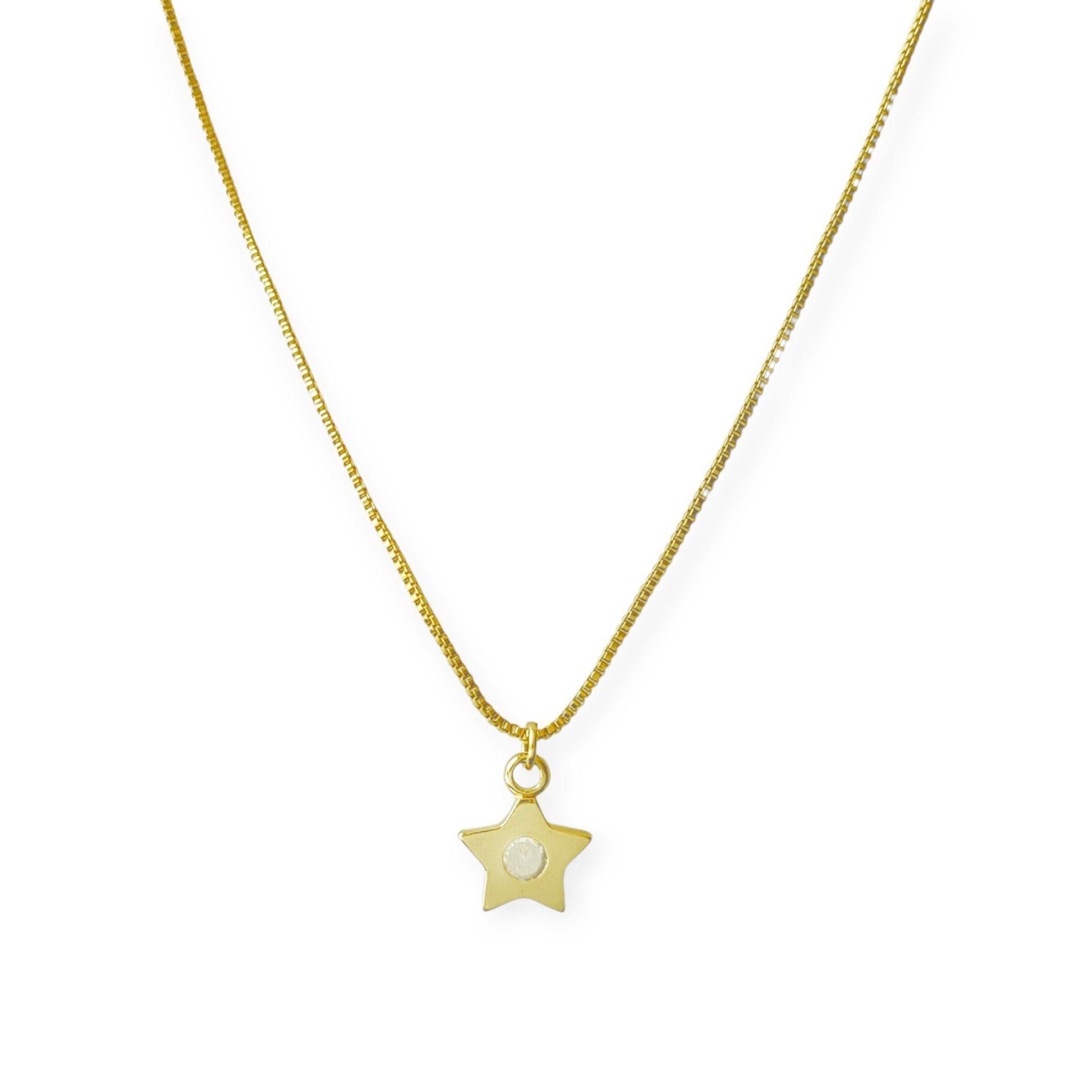Collar Estrella Circón Blanco Enchapado Oro 18K 45CM-0