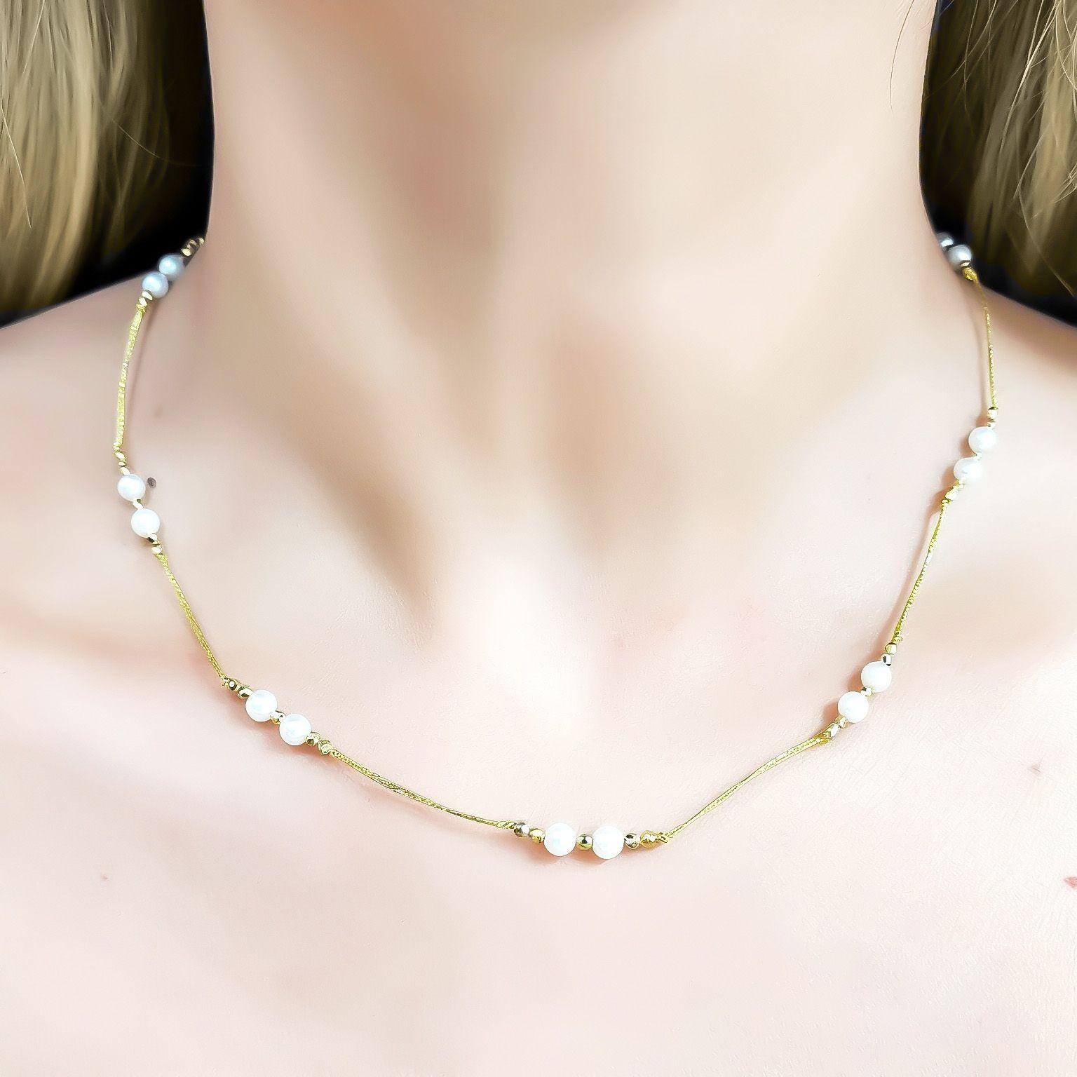 Collar Perla Shellpearl 4mm Hilos Dorados Enchapado Oro 18K-2