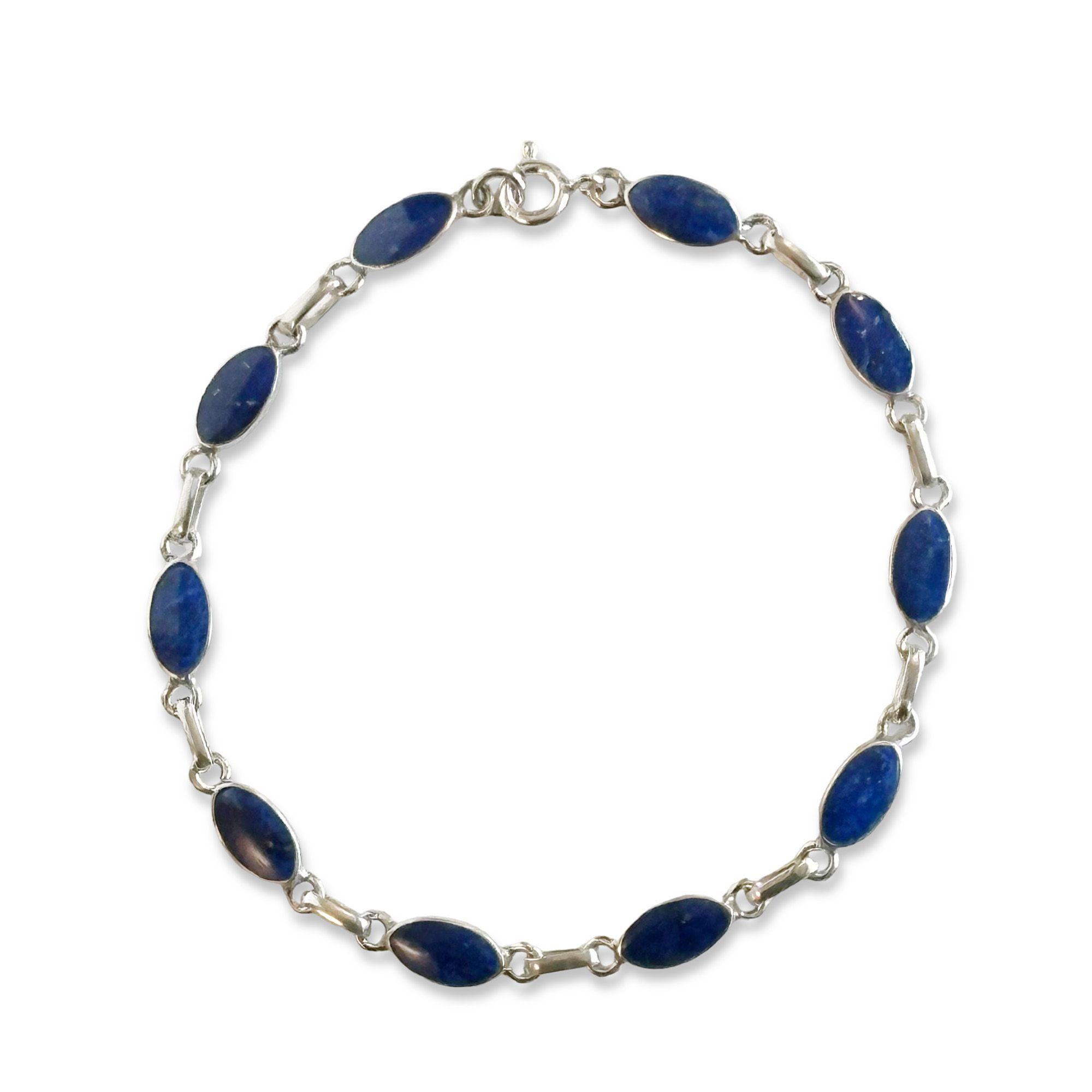 Pulsera Óvalo Lapislázuli Plata Fina 925-0