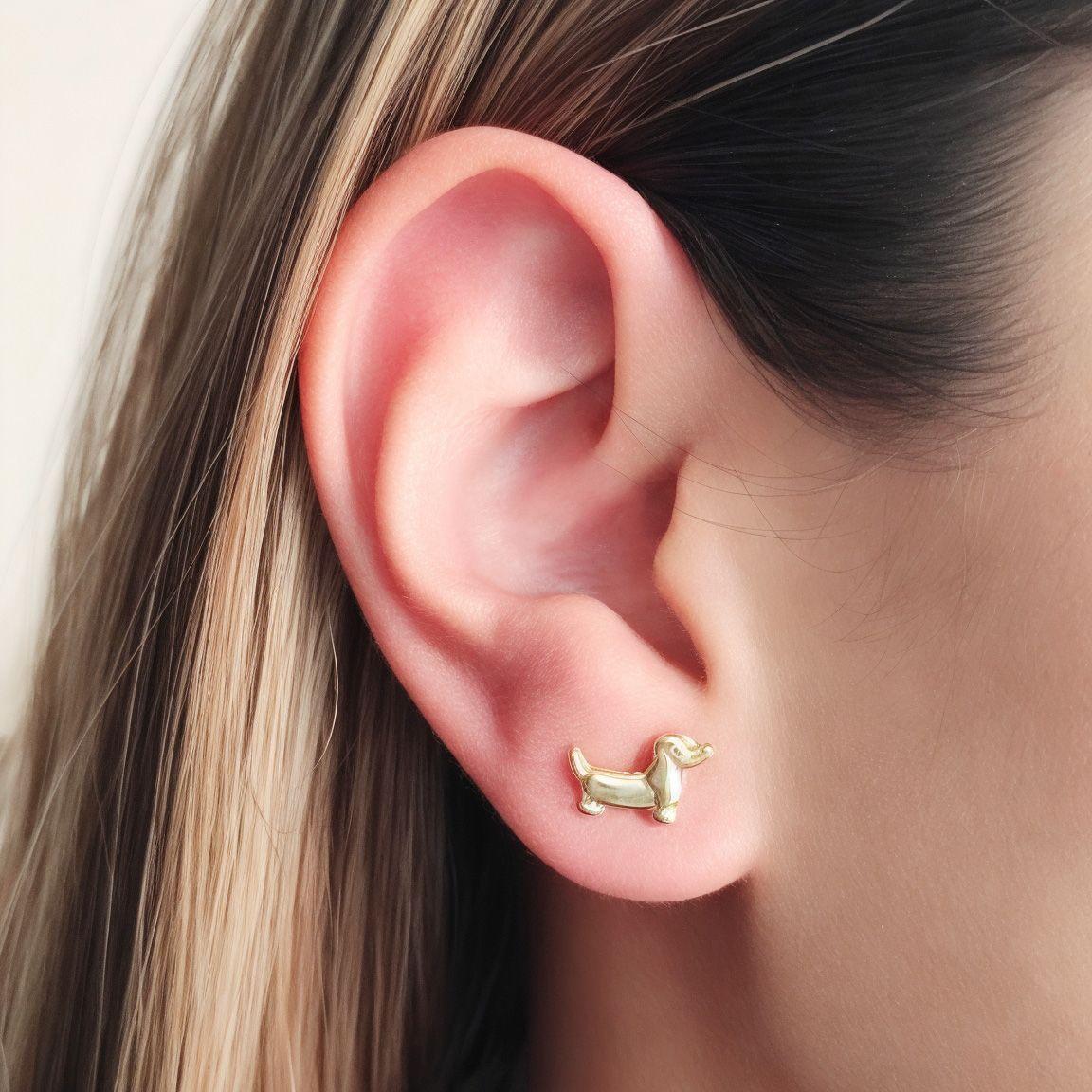 Aros Perro Salchicha Enchapado Oro 18K-2
