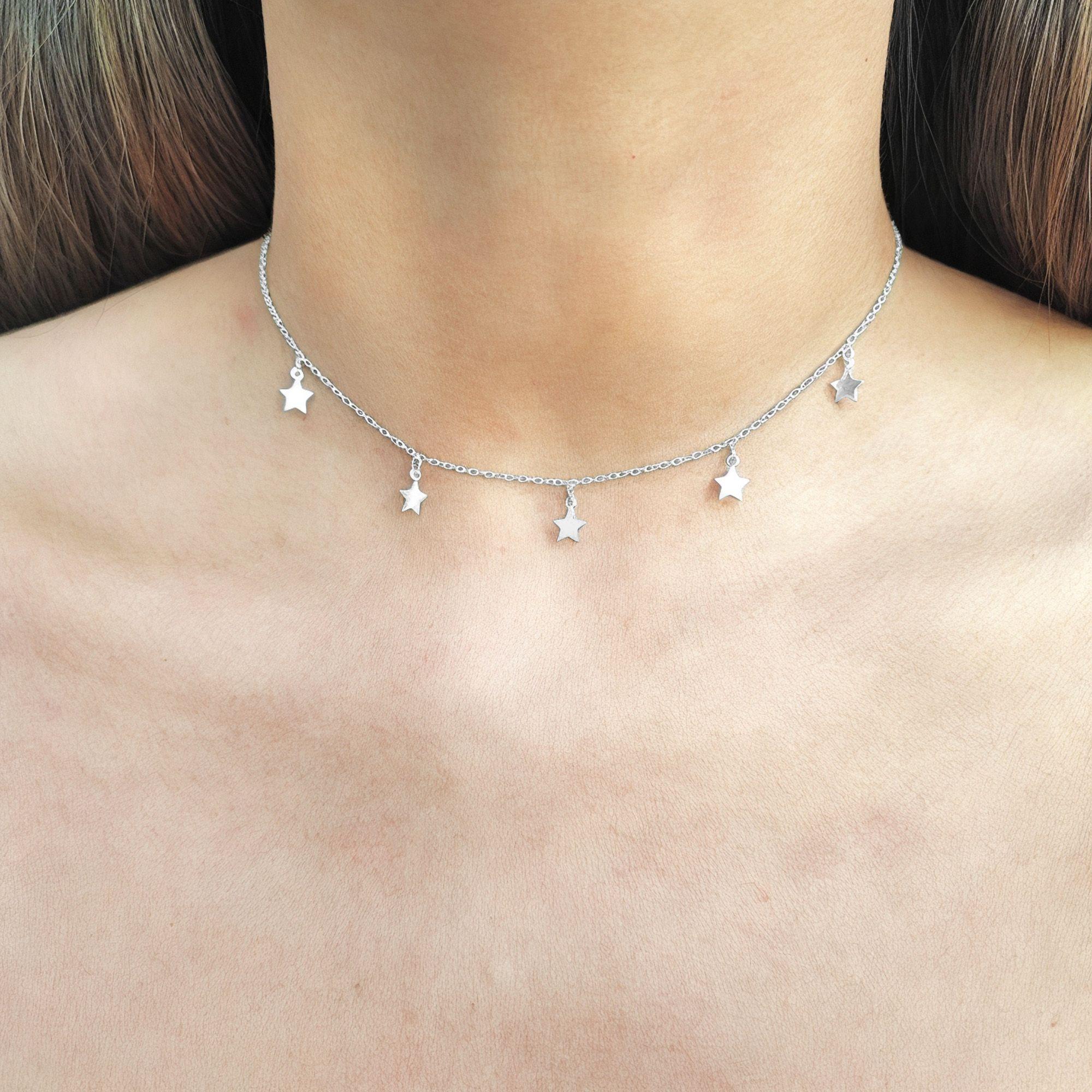 Collar Choker Estrellas Victoria Plata Fina 925-2