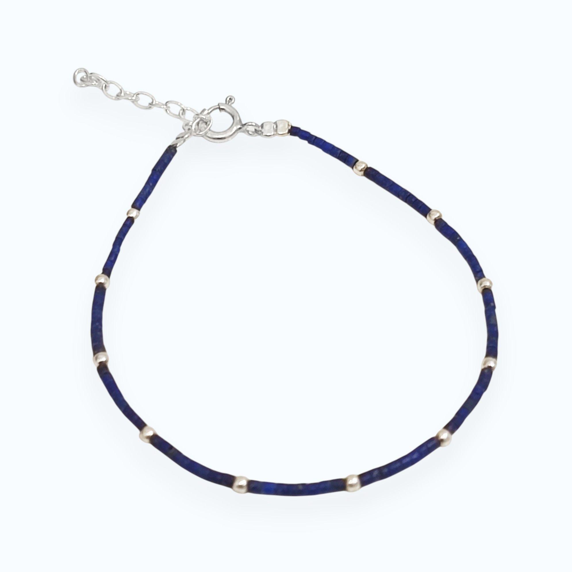 Pulsera Mostacilla Lapislázuli Plata Fina 925-0