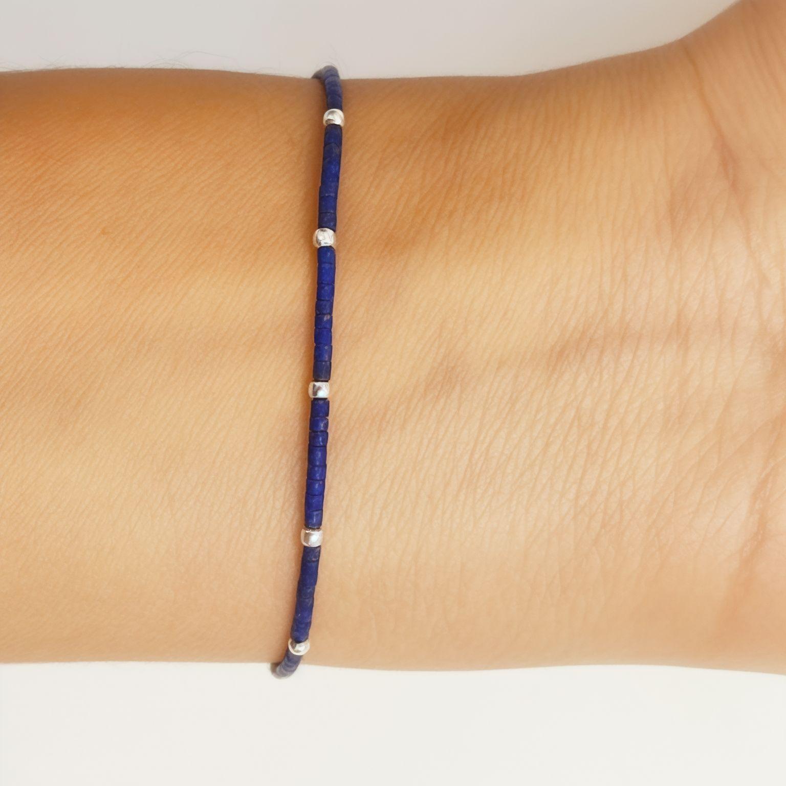 Pulsera Mostacilla Lapislázuli Plata Fina 925-2