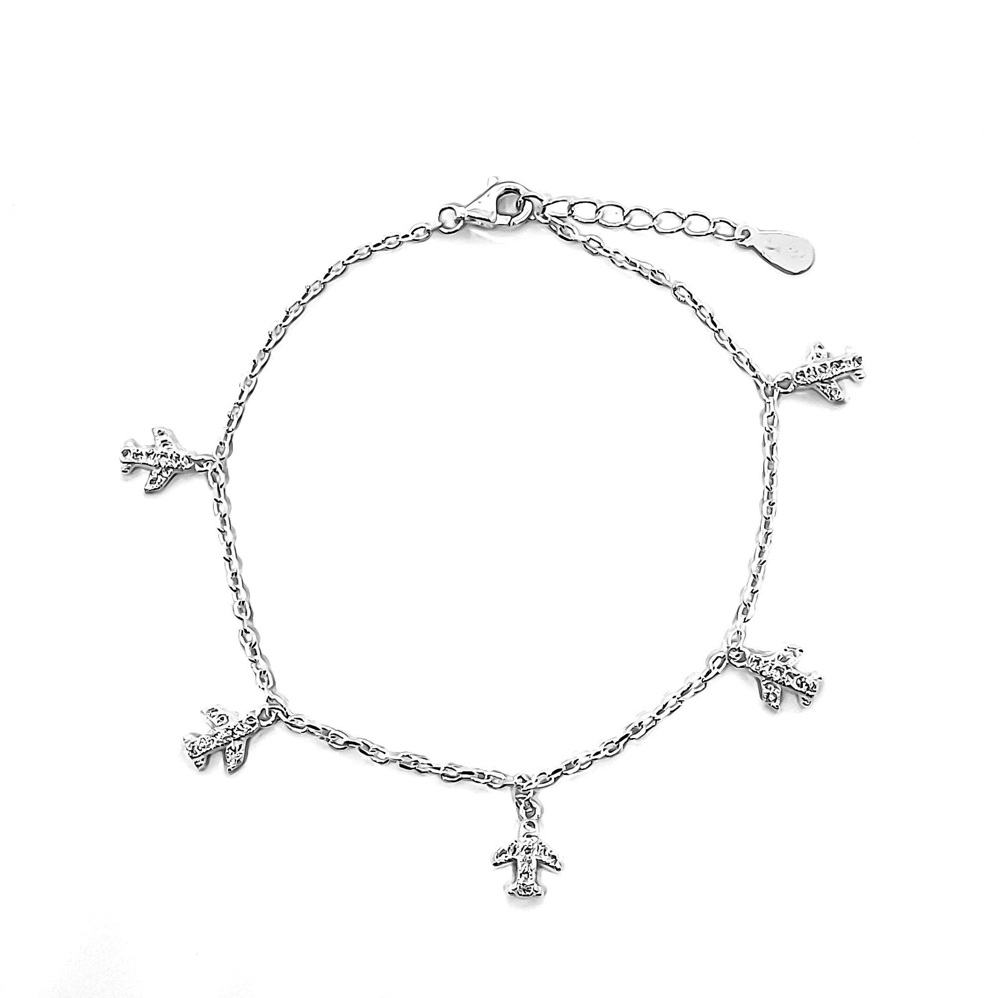 Pulsera Aviones Circones Plata Fina 925-0