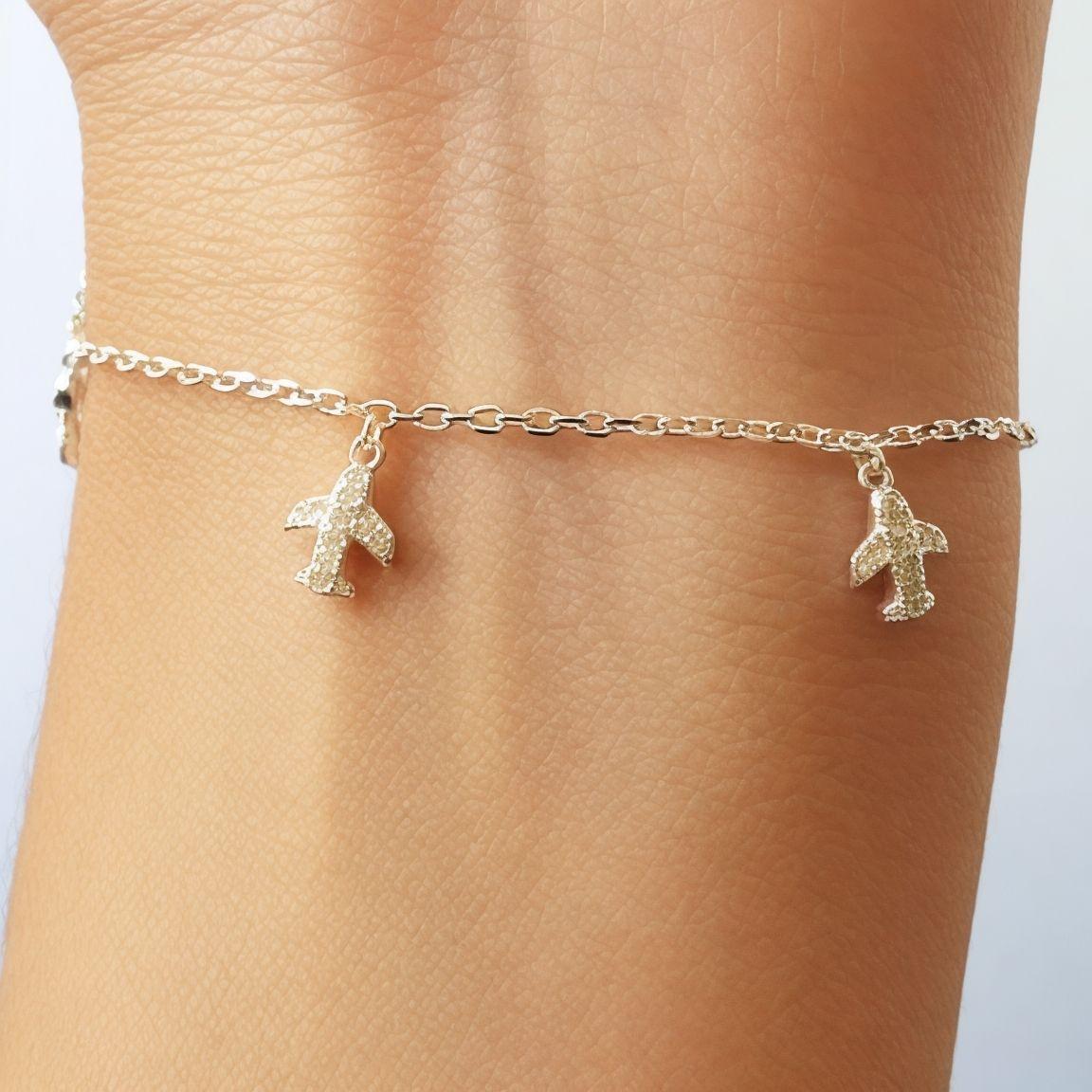 Pulsera Aviones Circones Plata Fina 925-2