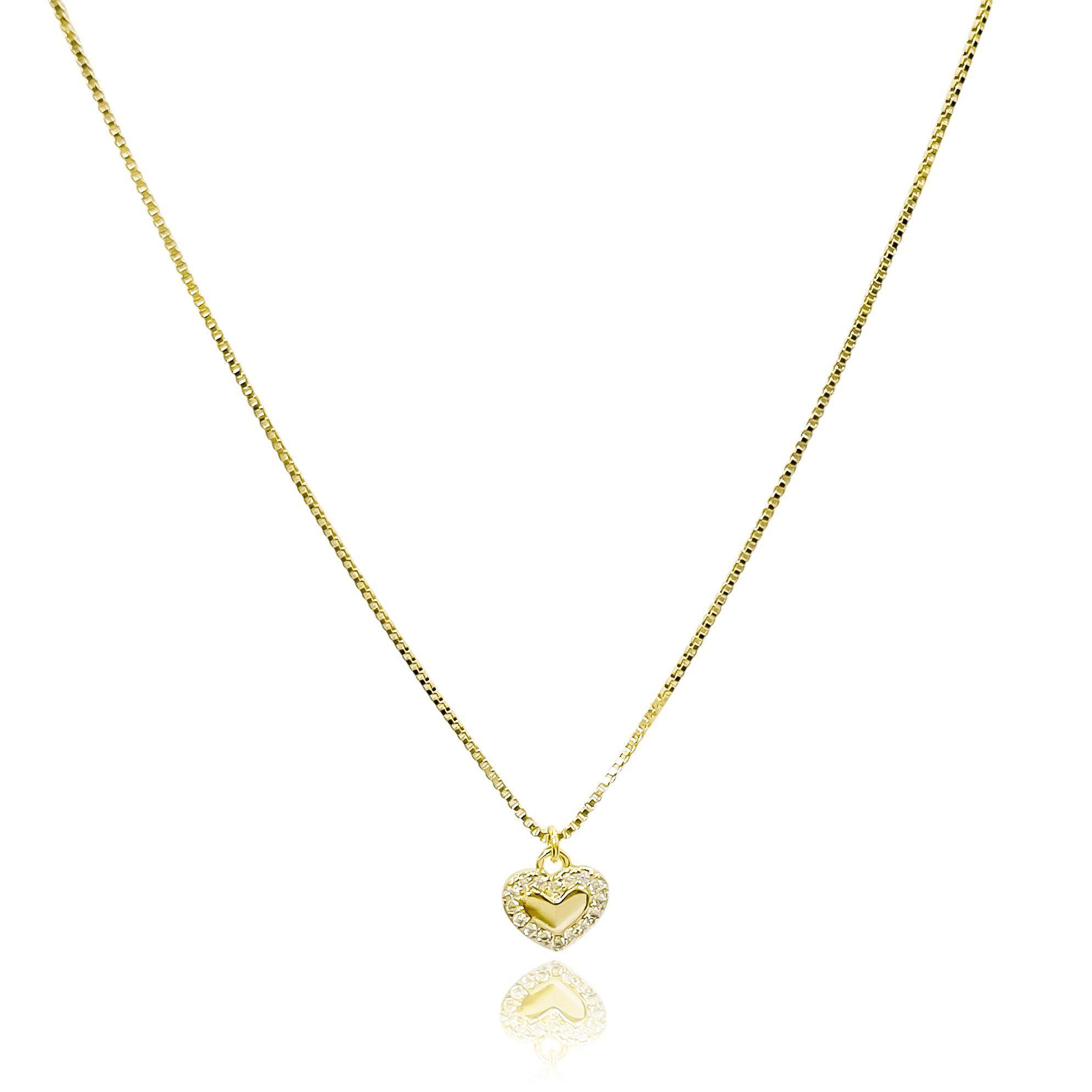 Collar Corazón Borde Micro Circón Enchapado Oro 18K-0