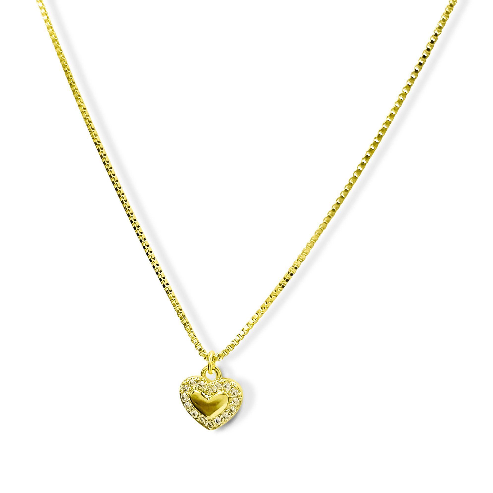 Collar Corazón Borde Micro Circón Enchapado Oro 18K-1