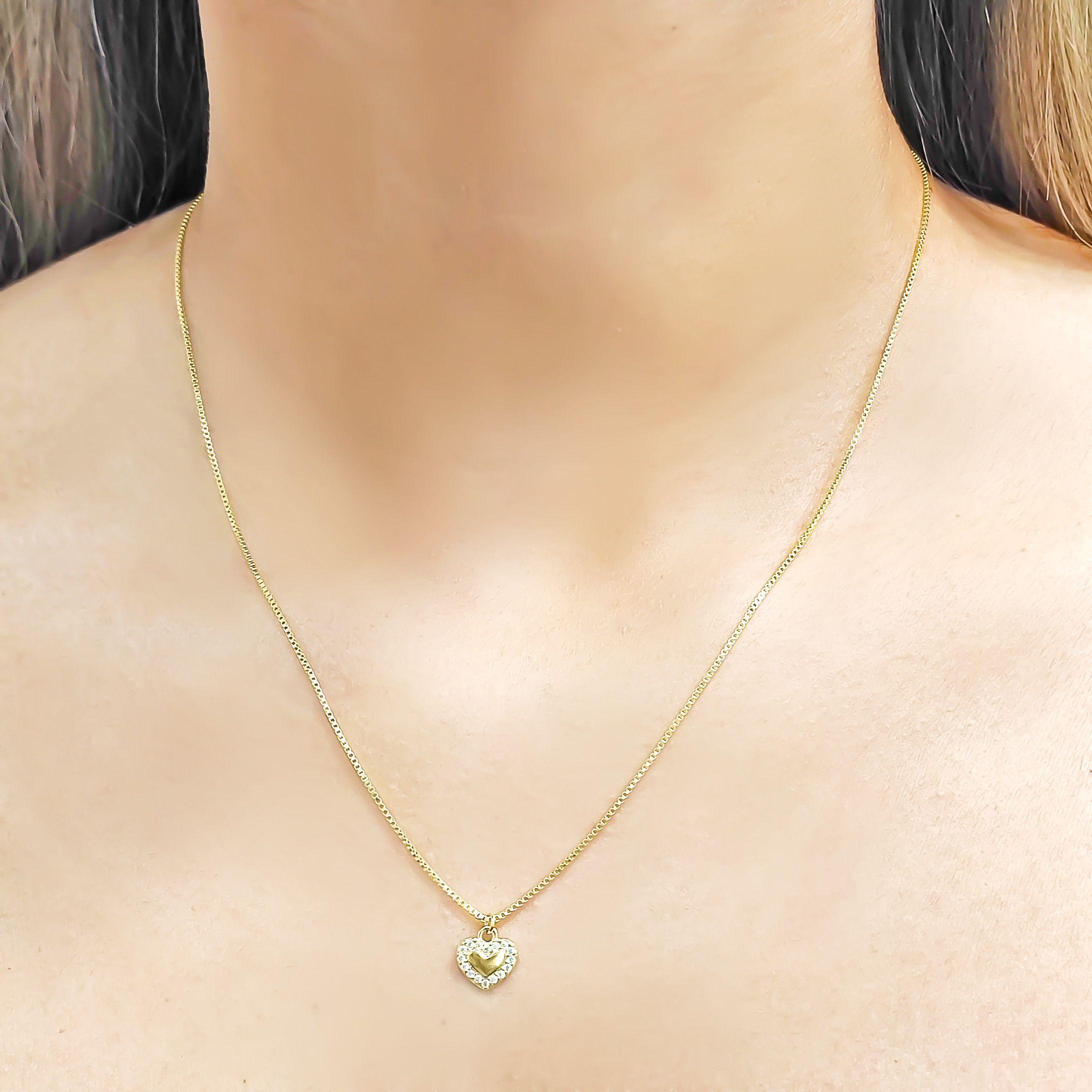 Collar Corazón Borde Micro Circón Enchapado Oro 18K-2