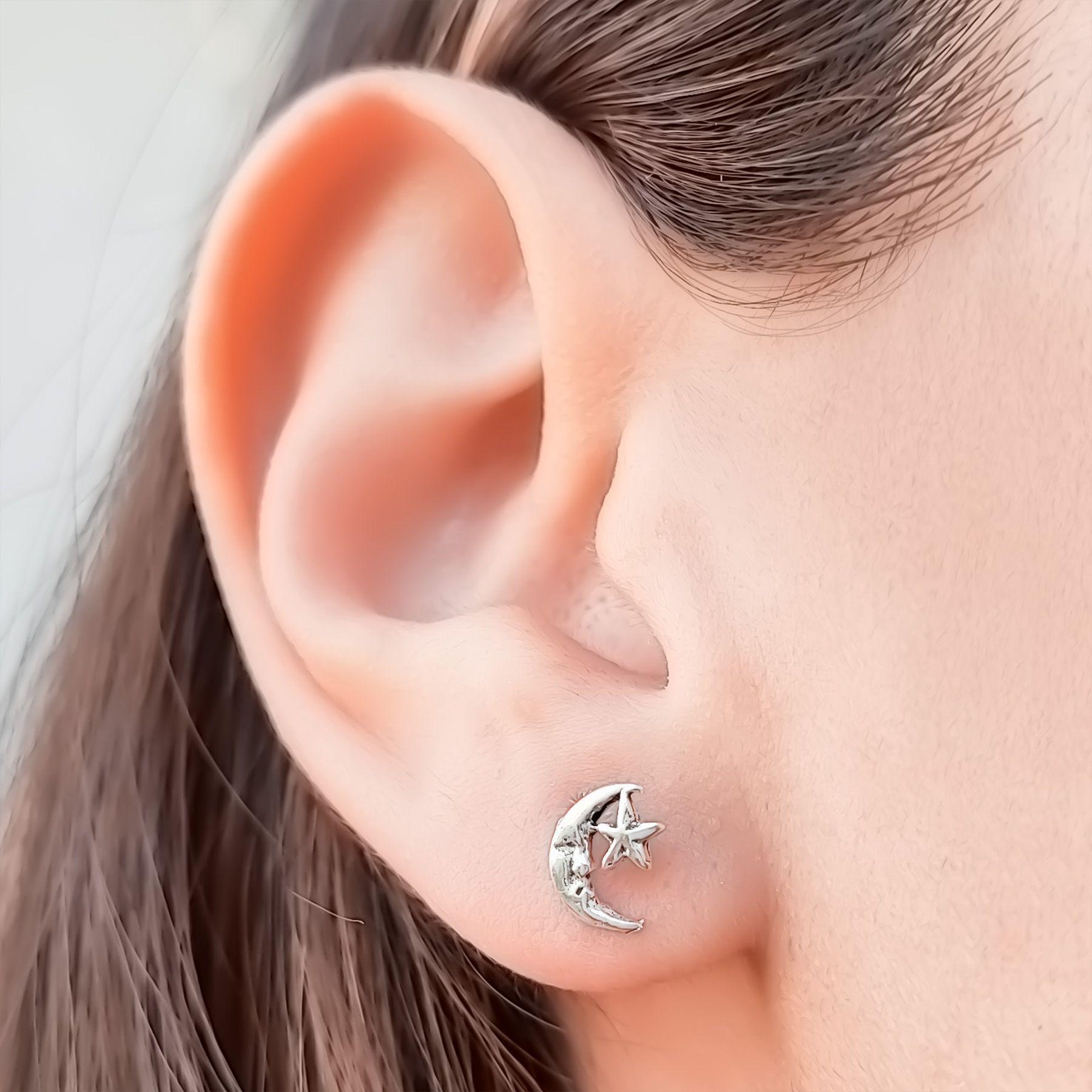 Aro Mini Luna y Estrella Plata Fina Ley 925-2