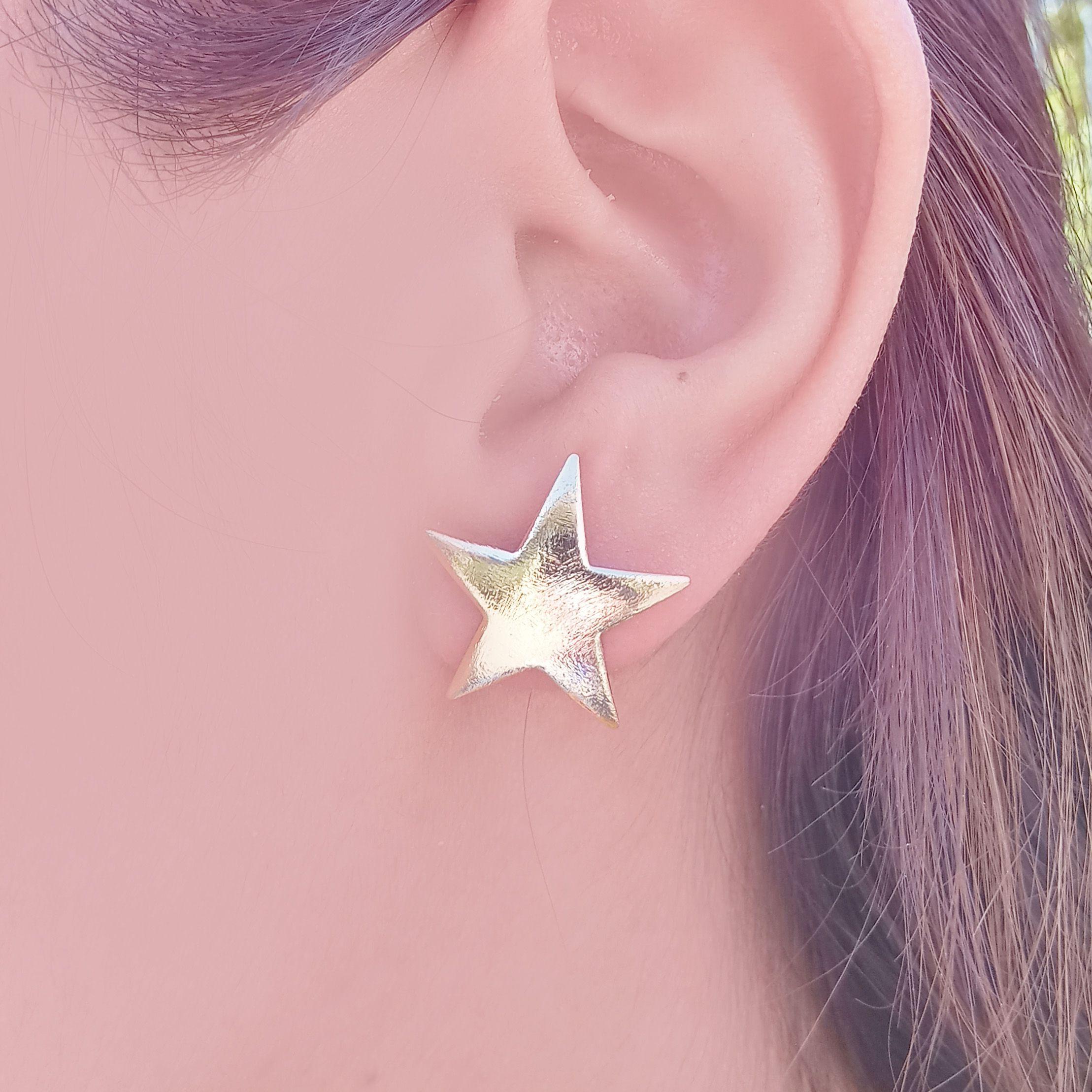 Aros Estrella Satinada Grande Enchapado Oro 18K-2