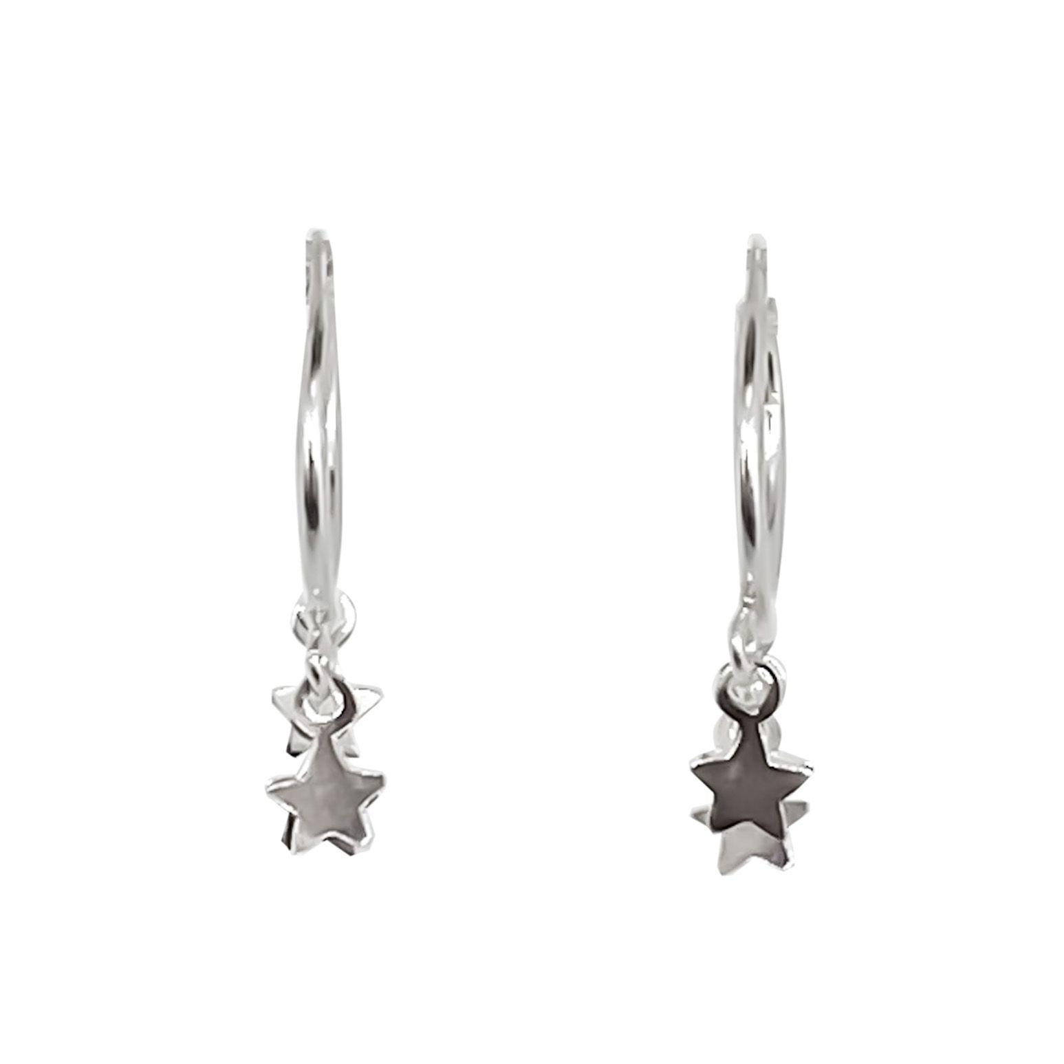 Aros Argolla Mini Estrellas Plata Fina 925-2