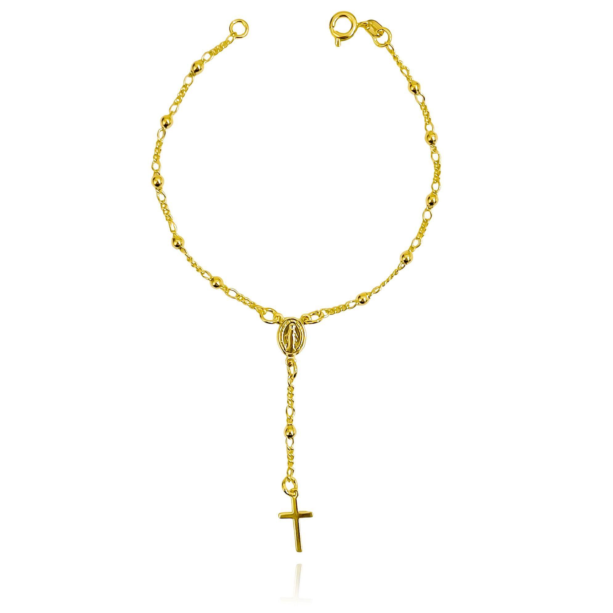 Pulsera Denario Virgen De Los Rayos Bolitas Enchapado Oro 18K-2