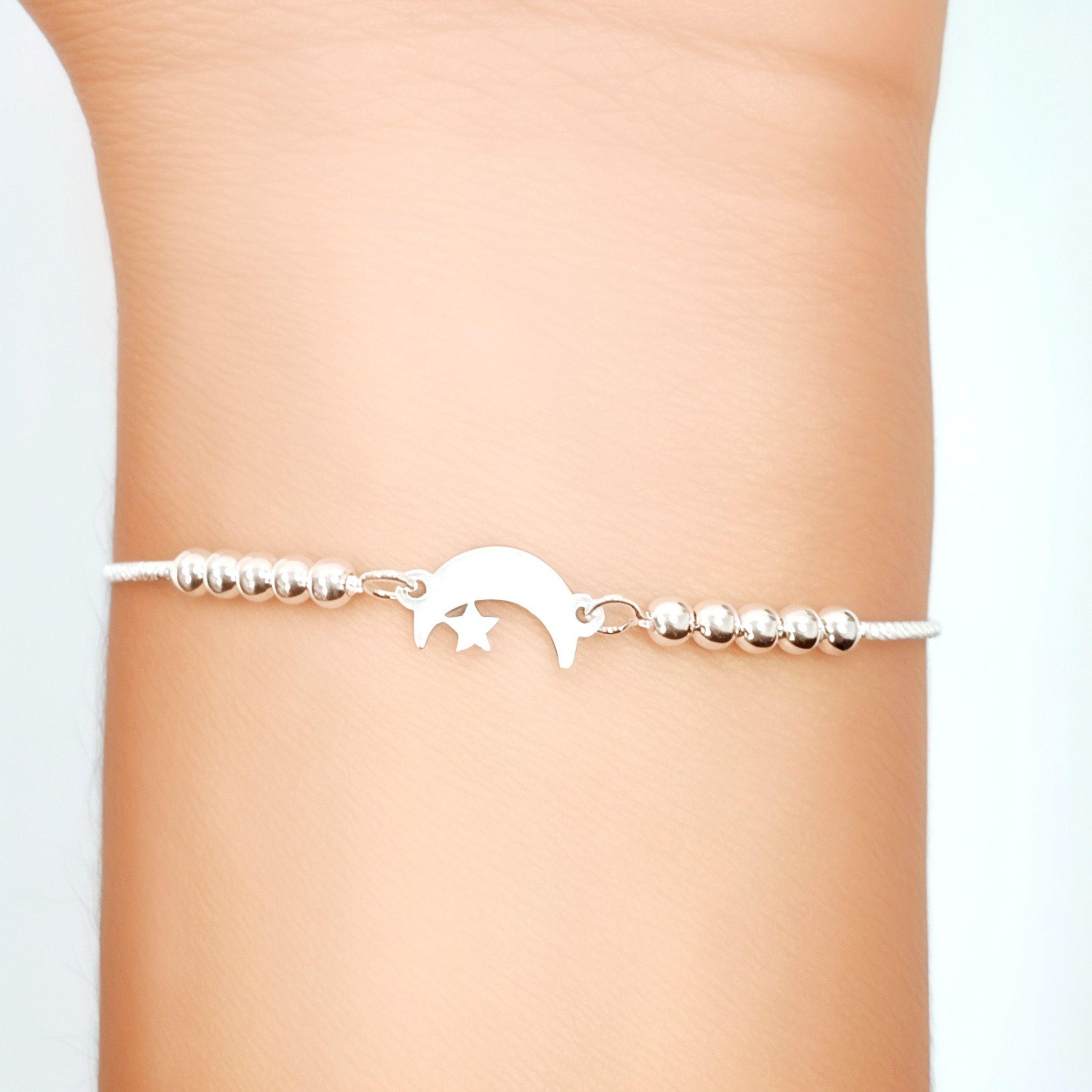 Pulsera Luna Estrella Bolitas Plata Fina 925 Adaptable-2
