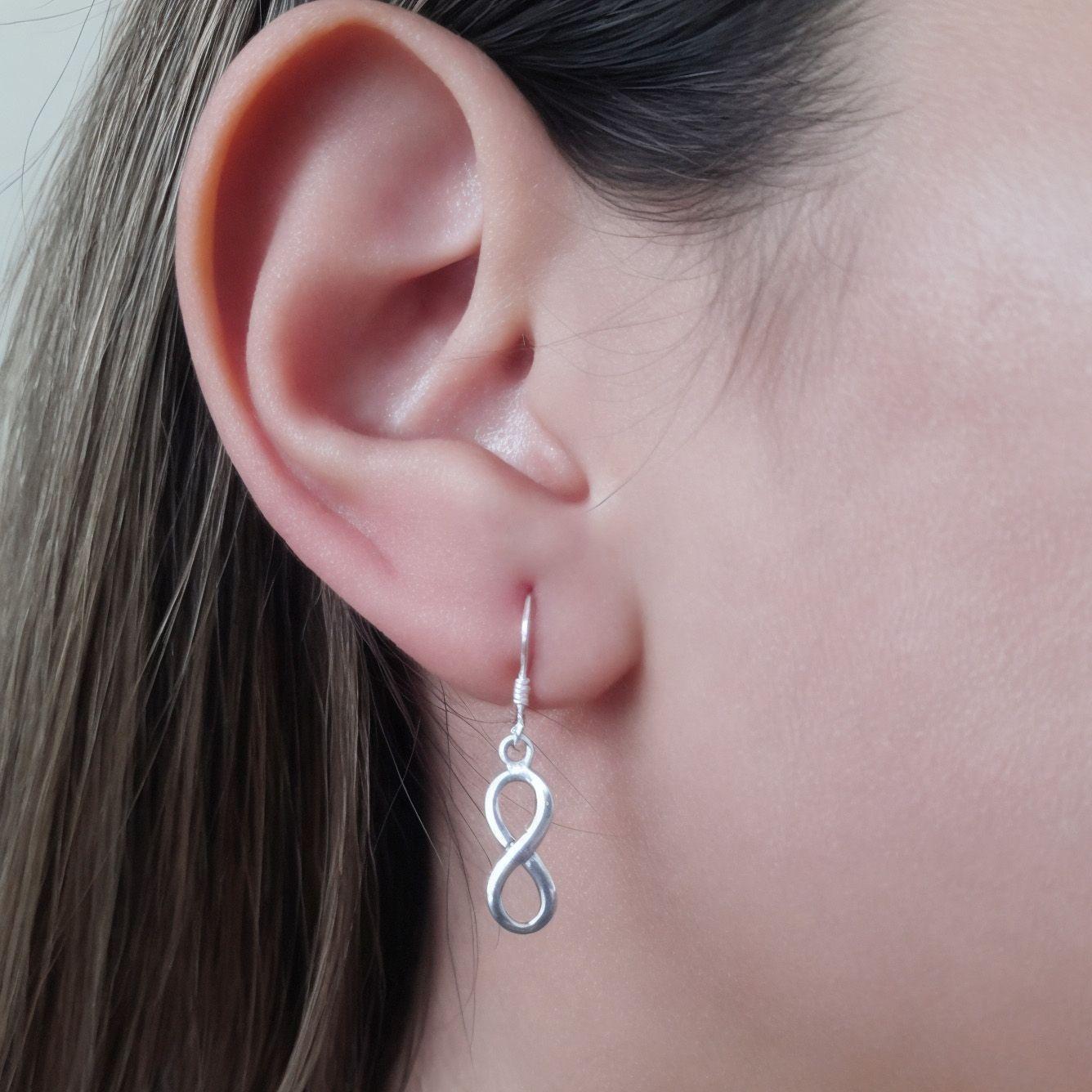 Aros Mini Infinito Colgante Gancho Plata Fina 925-2