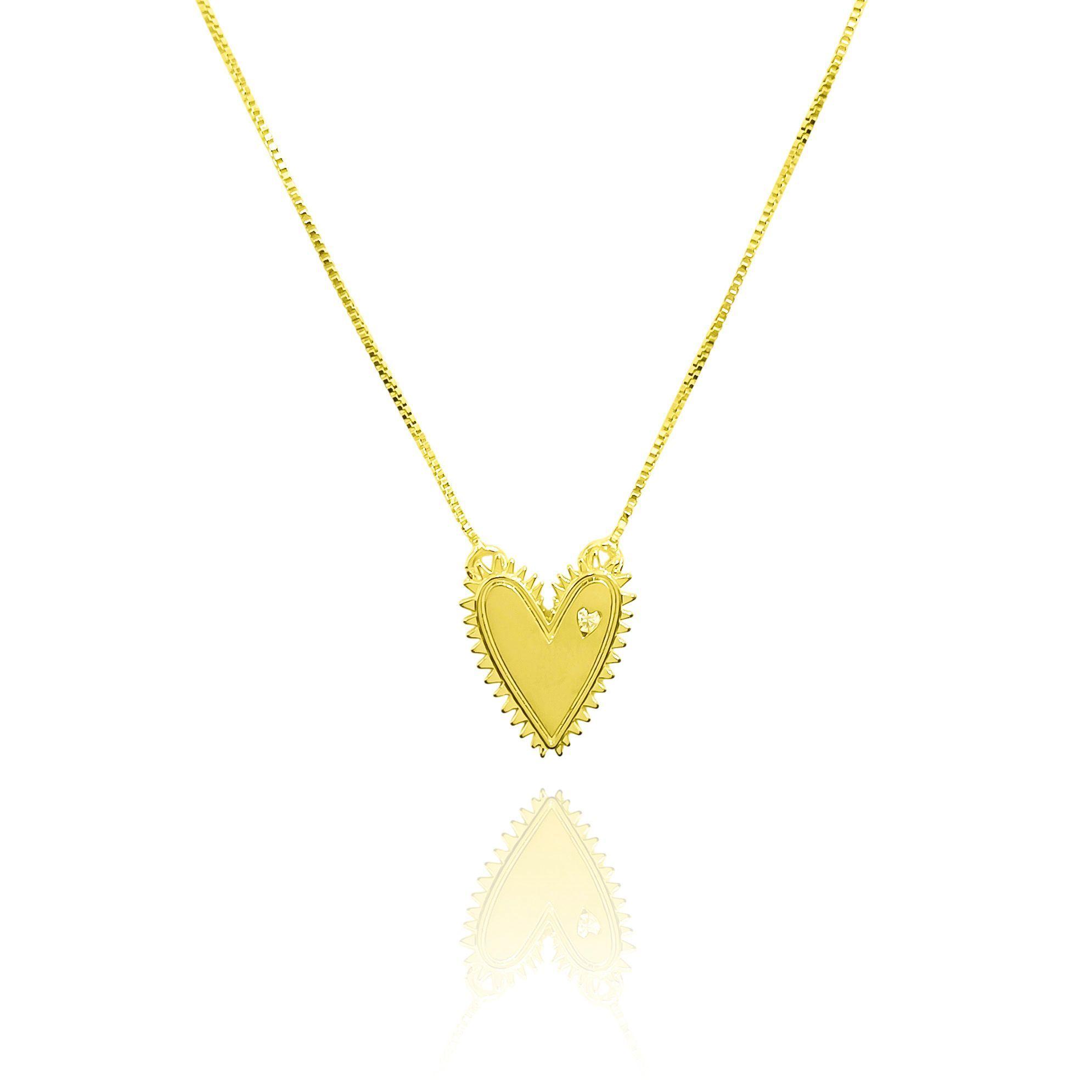 Collar Corazón Tierno Borde Circón Enchapado Oro 18K-2