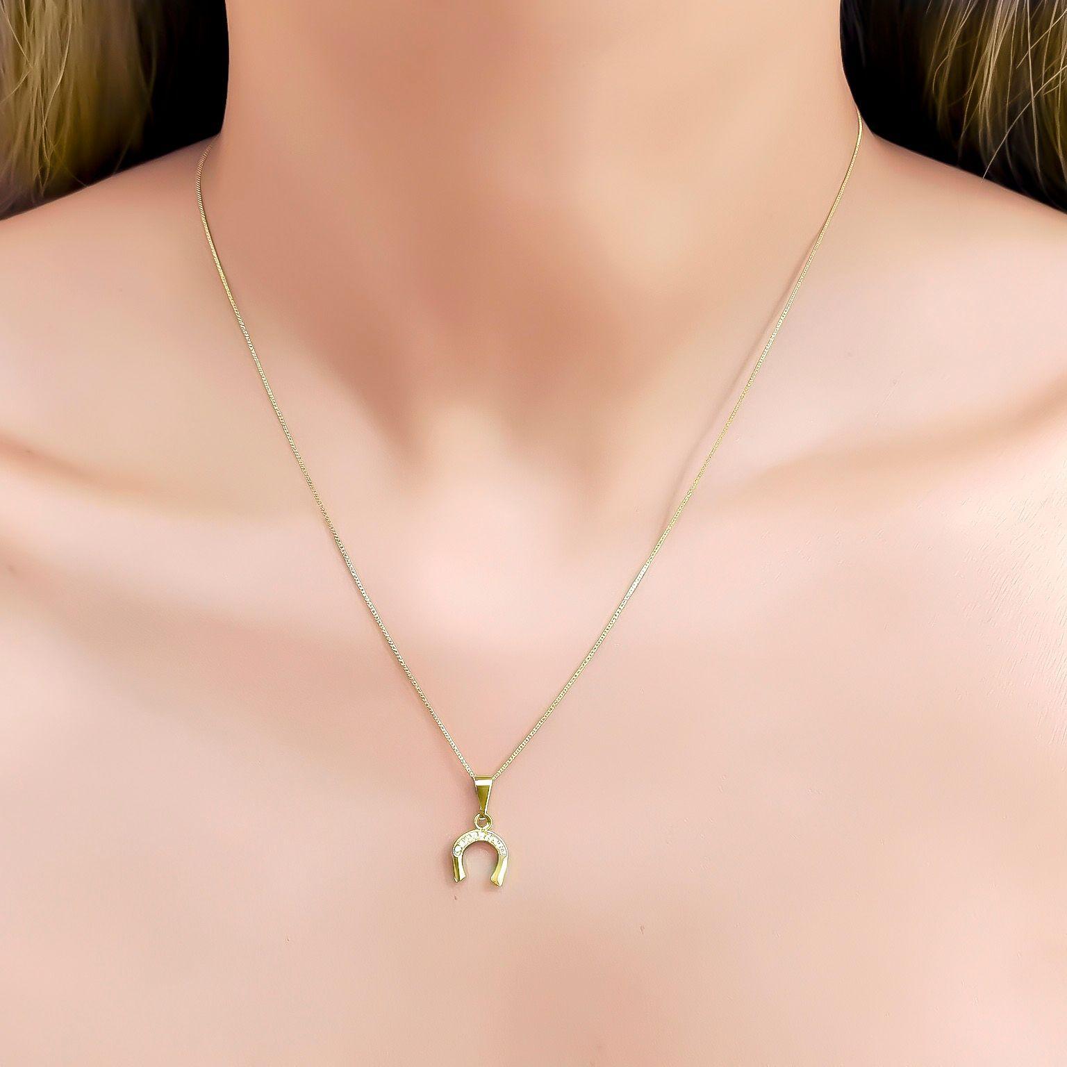 Collar Herradura Circón Veneciana Enchapado Oro 18K-2
