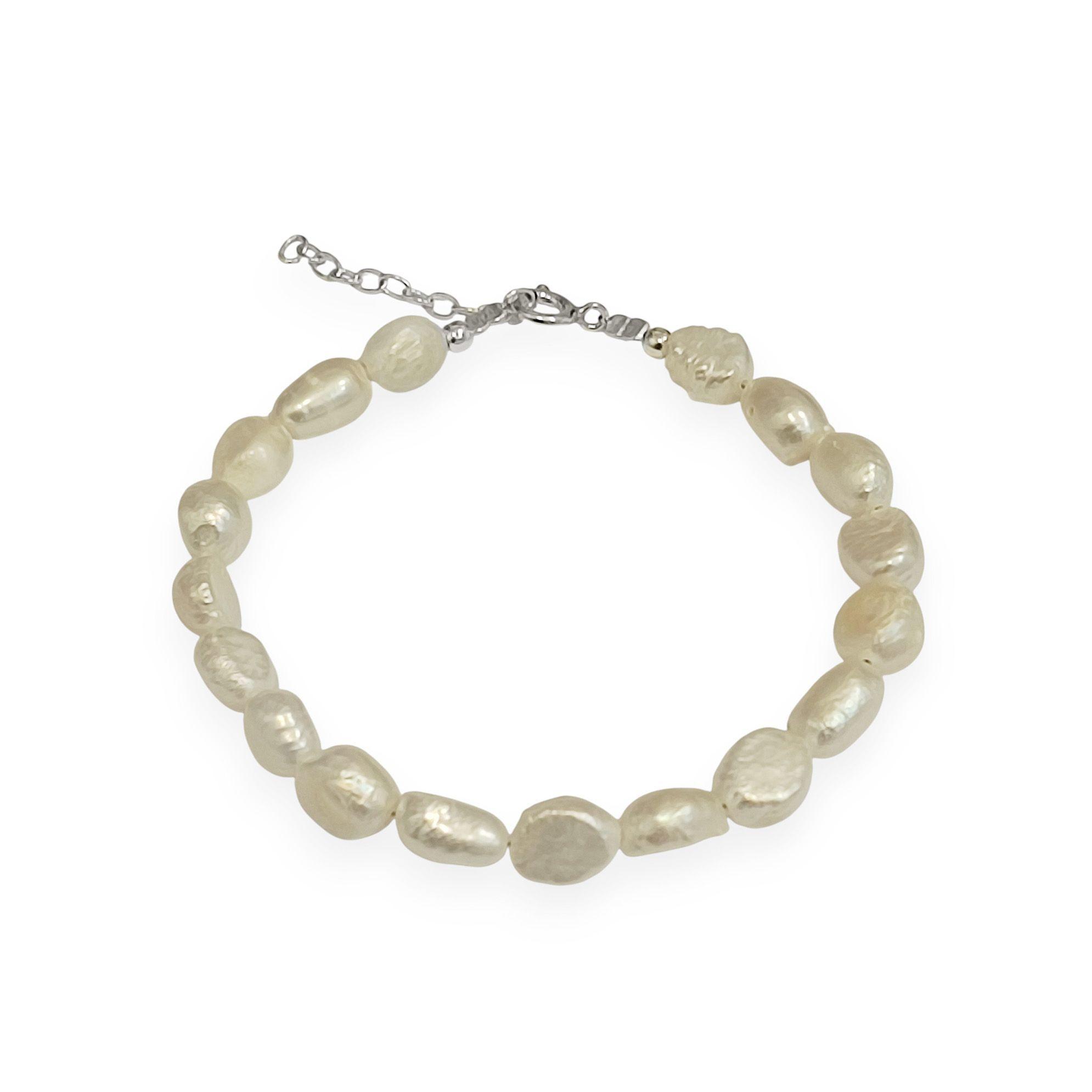 Pulsera Perlas De R o Alargadas Plata Fina 925-2