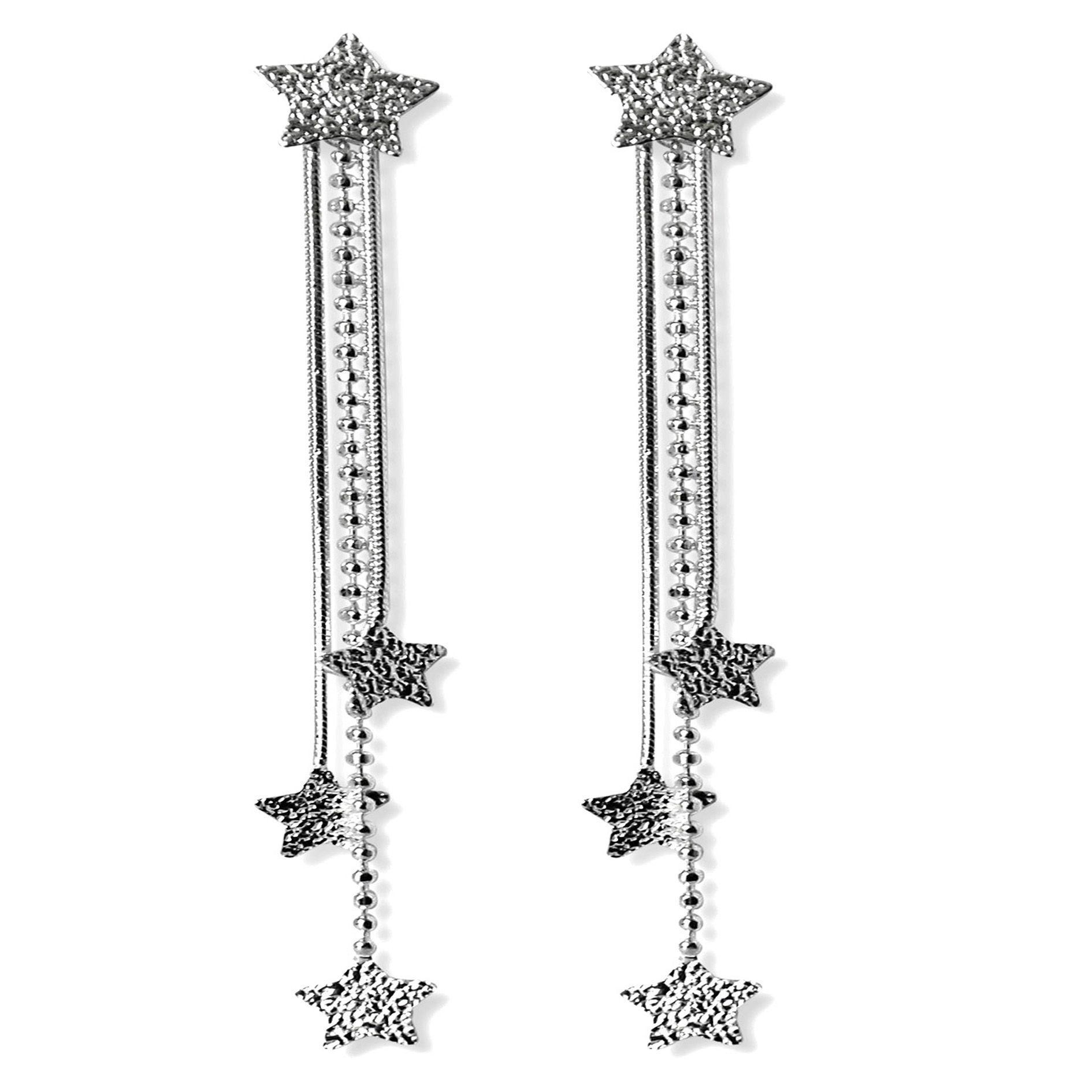 Aros Estrellas Satinadas Colgante Plata Fina 925 -2