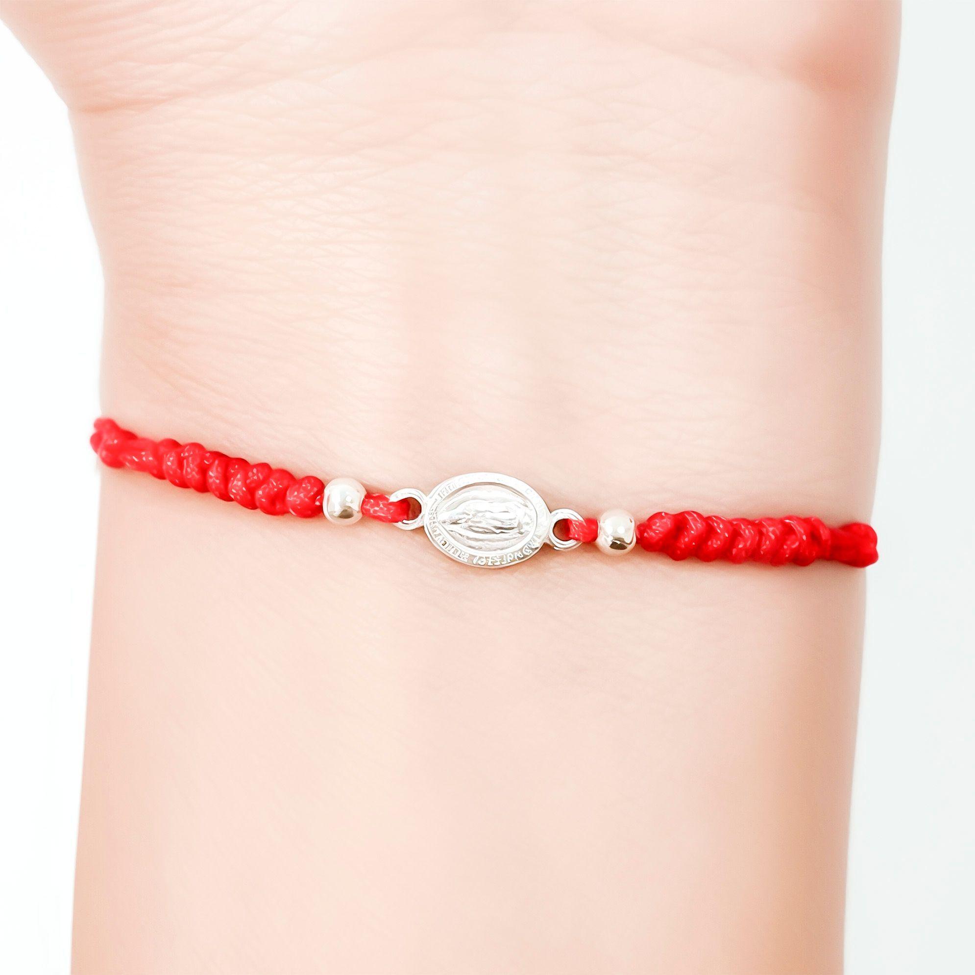 Pulsera Medalla Virgen De Guadalupe 8mm Plata Fina 925 Cordón Rojo-2