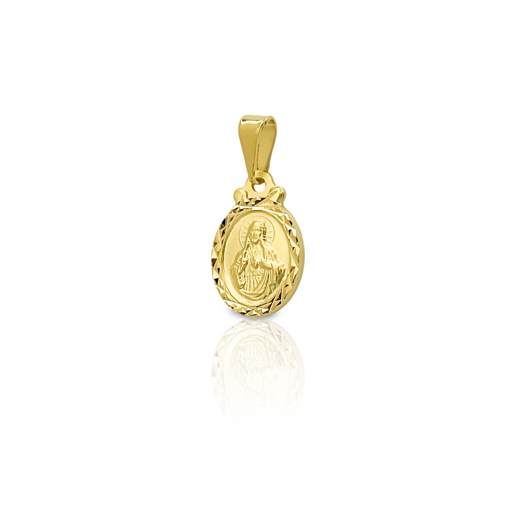 Colgante Medalla Sagrado Corazón 11mm Borde Ovalado Enchapado Oro 18K-1