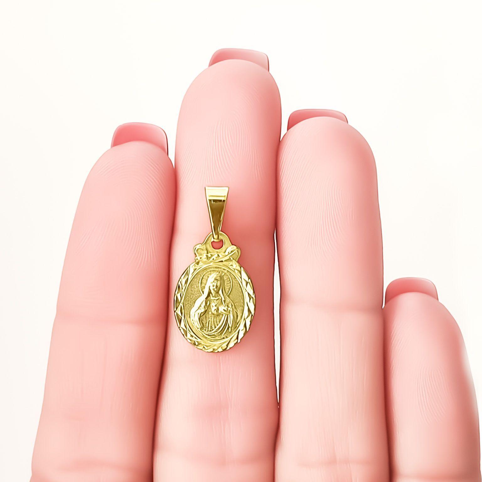 Colgante Medalla Sagrado Corazón 11mm Borde Ovalado Enchapado Oro 18K-2