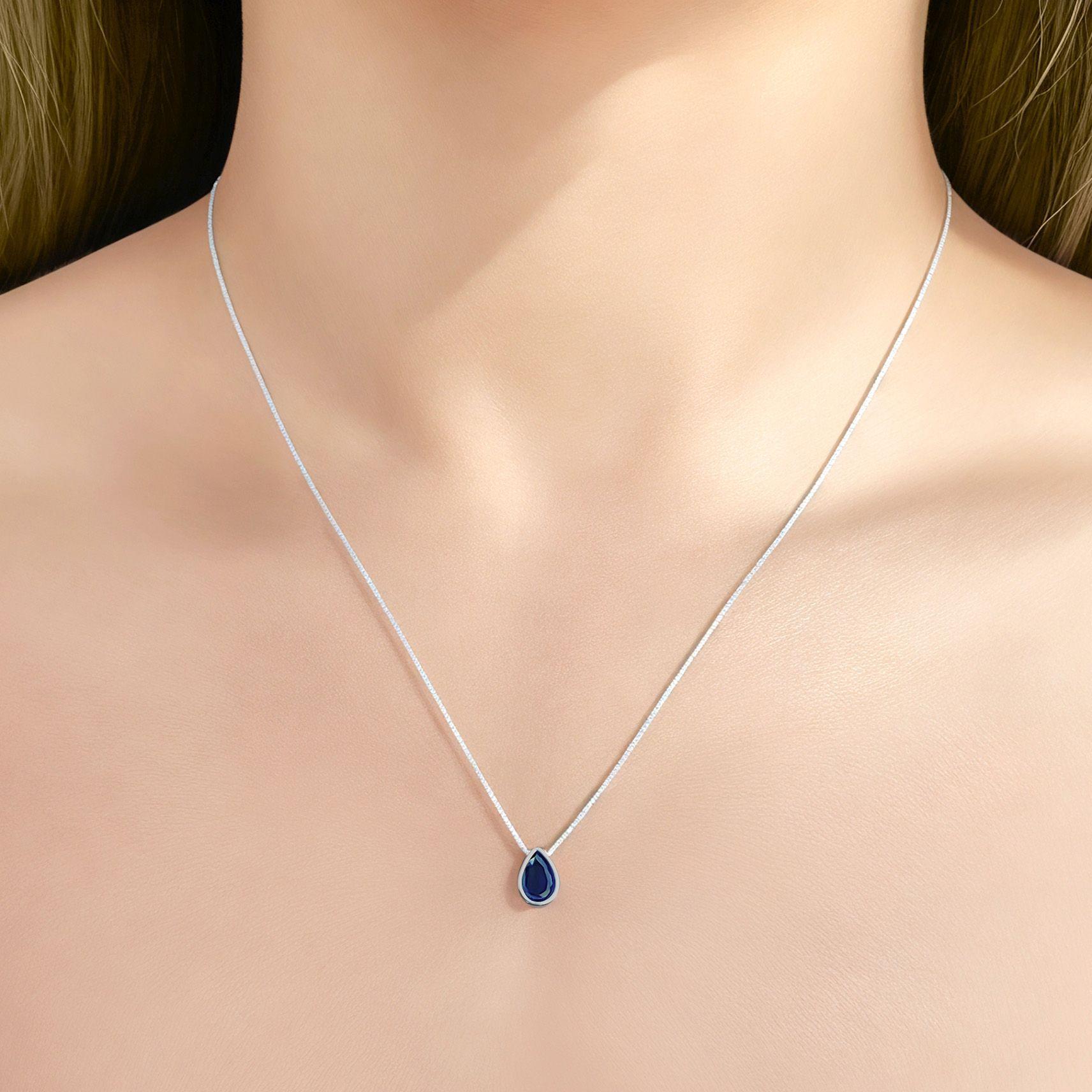 Collar Gota Circón Azul Plata Fina 925-2