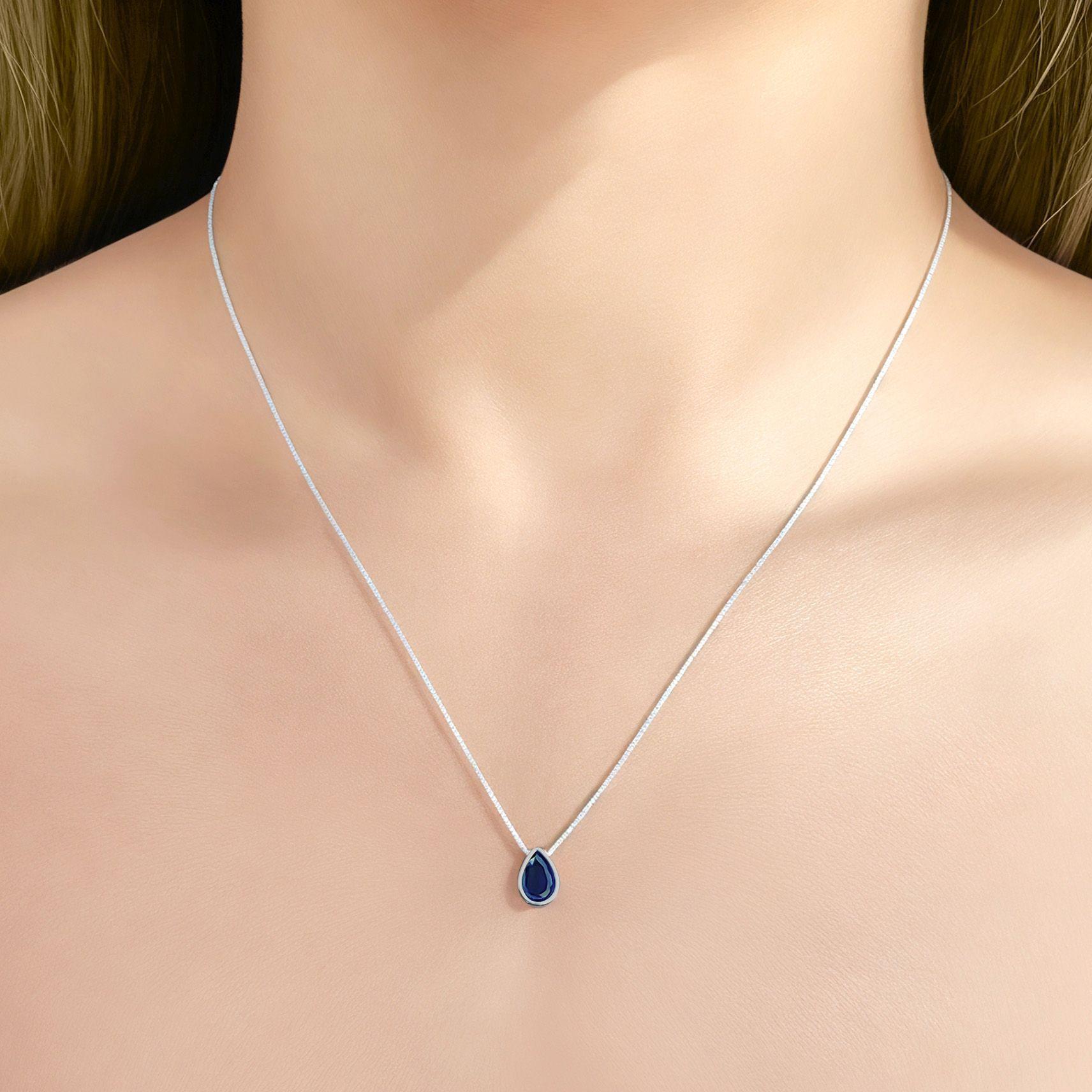 Collar Gota Circón Azul Plata Fina 925-1