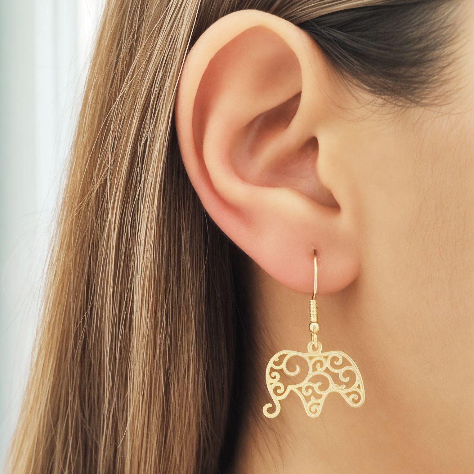 Aros Elefante Colgante Gancho Enchapado Oro 18K-2