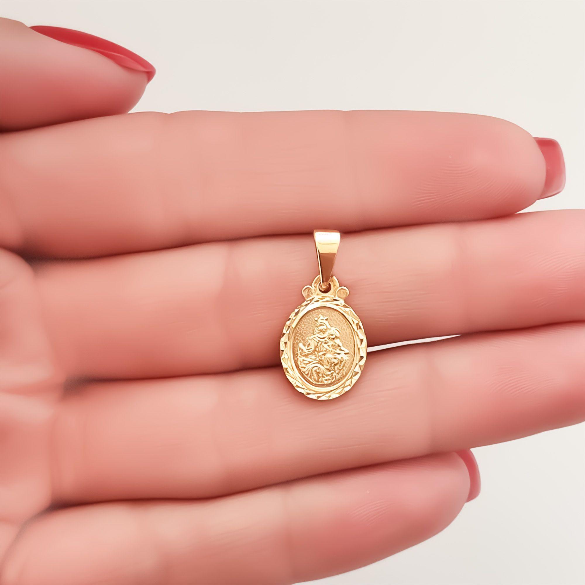 Colgante Medalla Virgen Del Carmen 11mm Borde Ovalada Enchapado Oro 18K-2