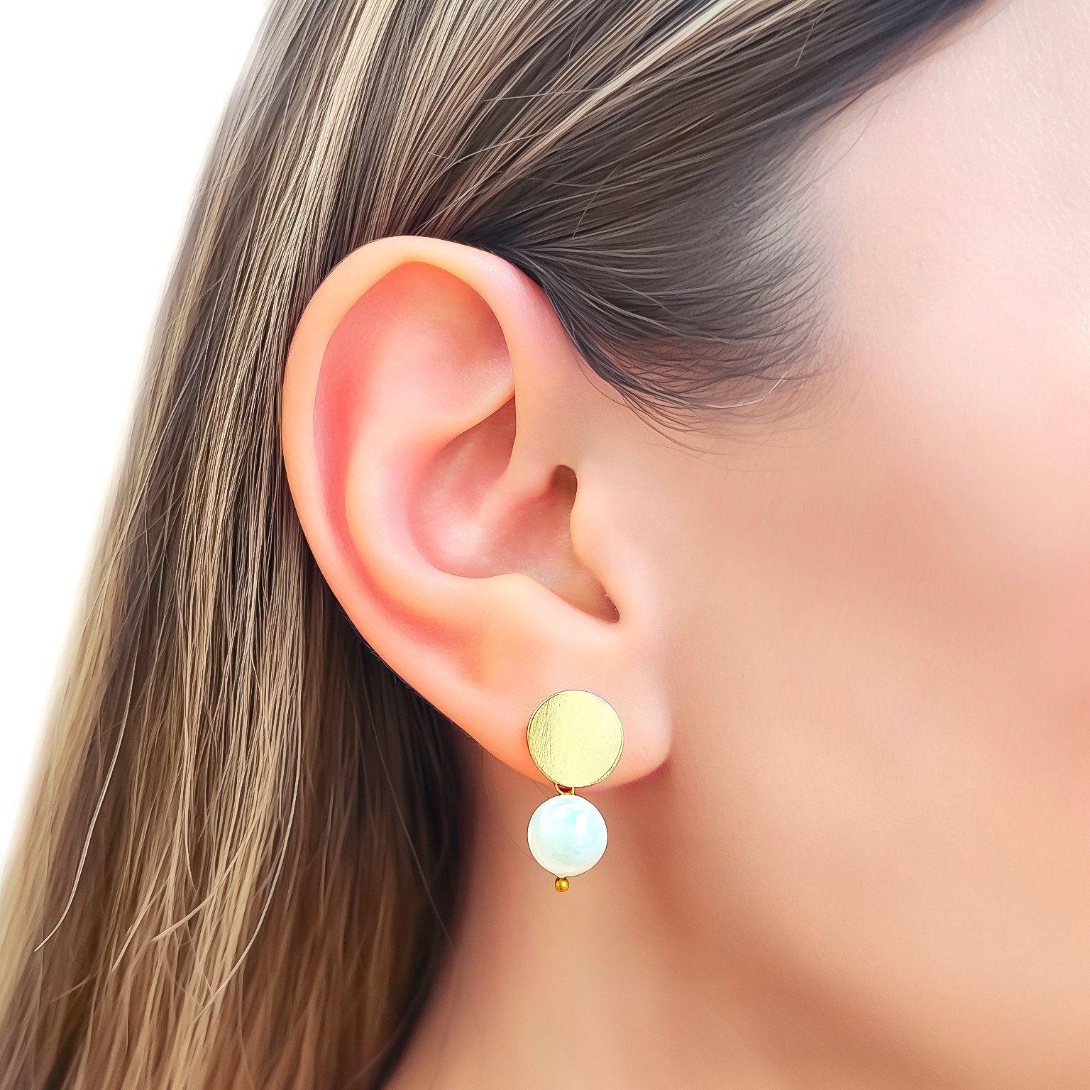 Aros Perla Shellpearl 8mm Tope Redondo Enchapado Oro 18K-2