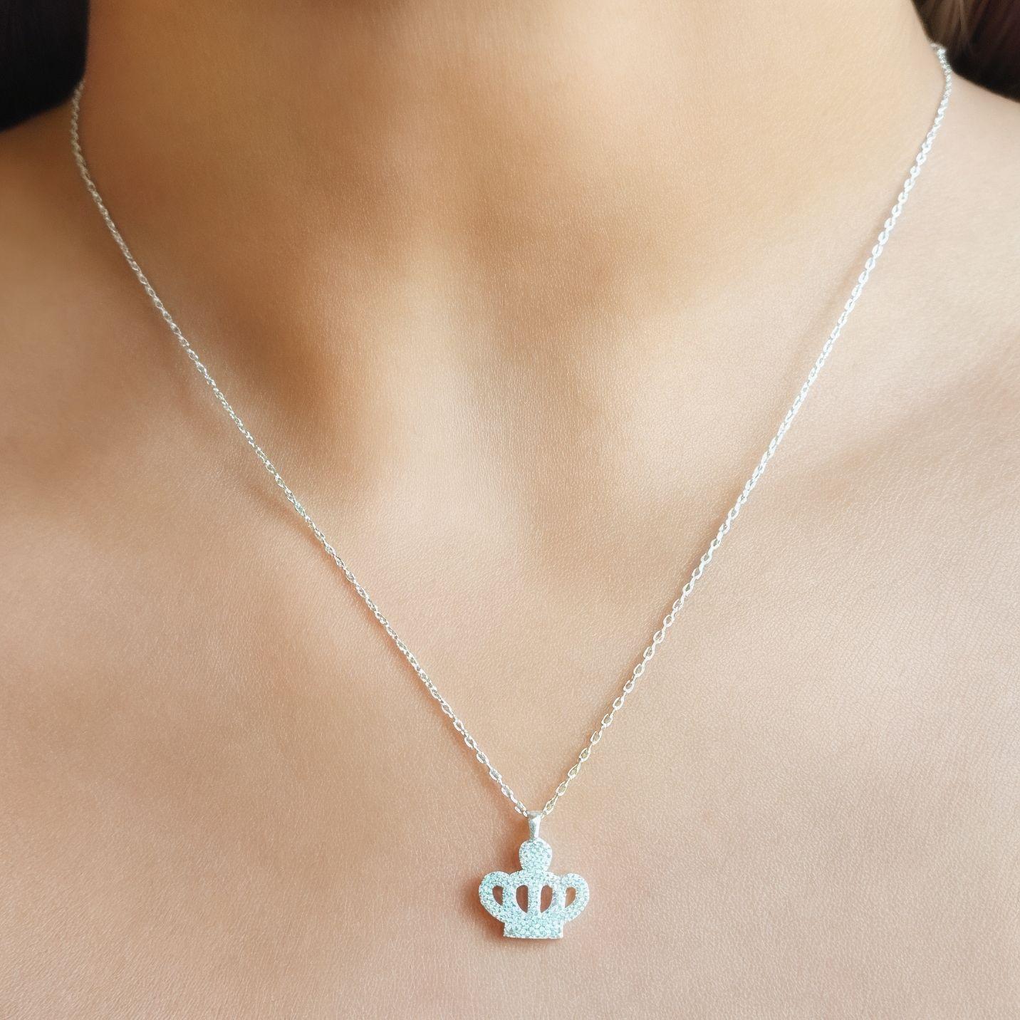 Collar Corona Reina Circón Plata Fina 925-2
