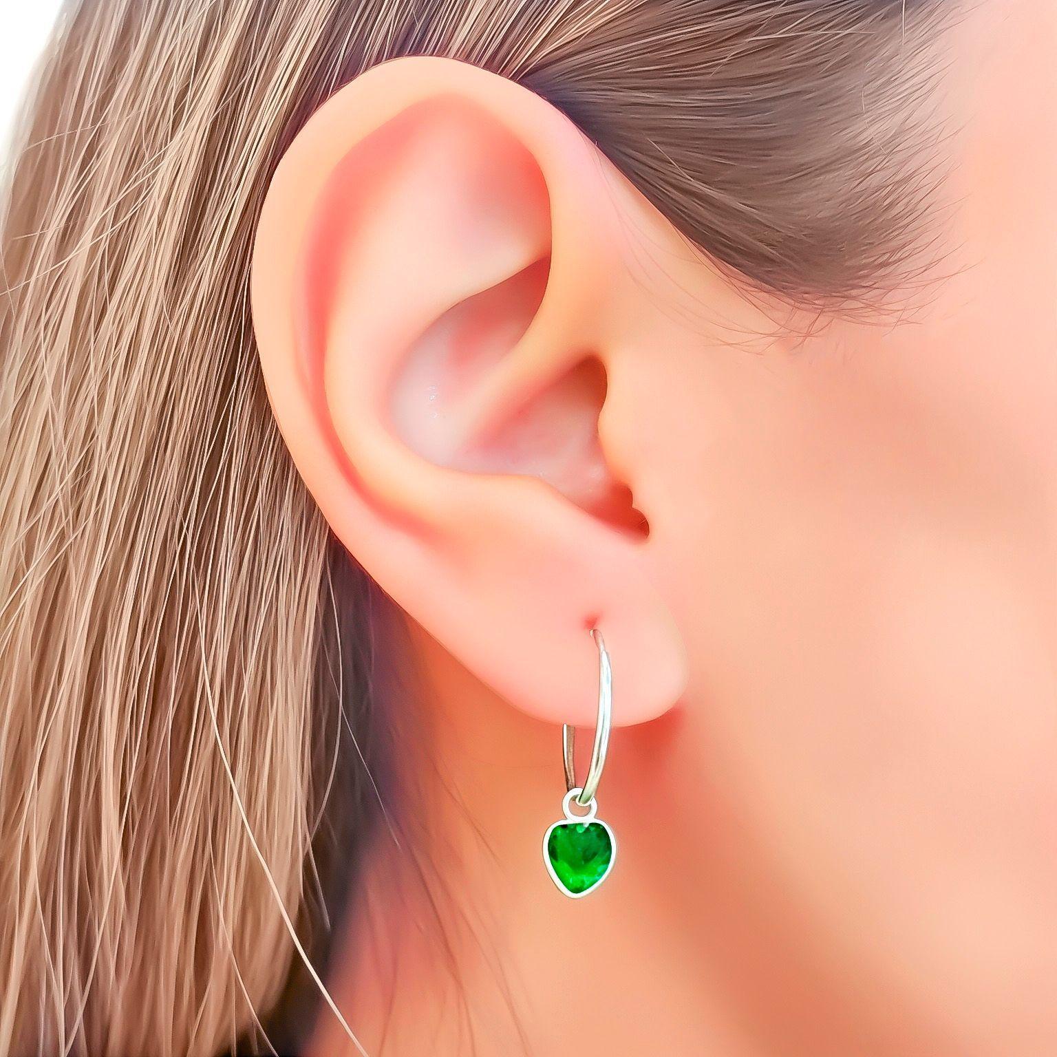 Aros Argolla Coraz n Colgante Circ n Verde Plata Fina 925-2