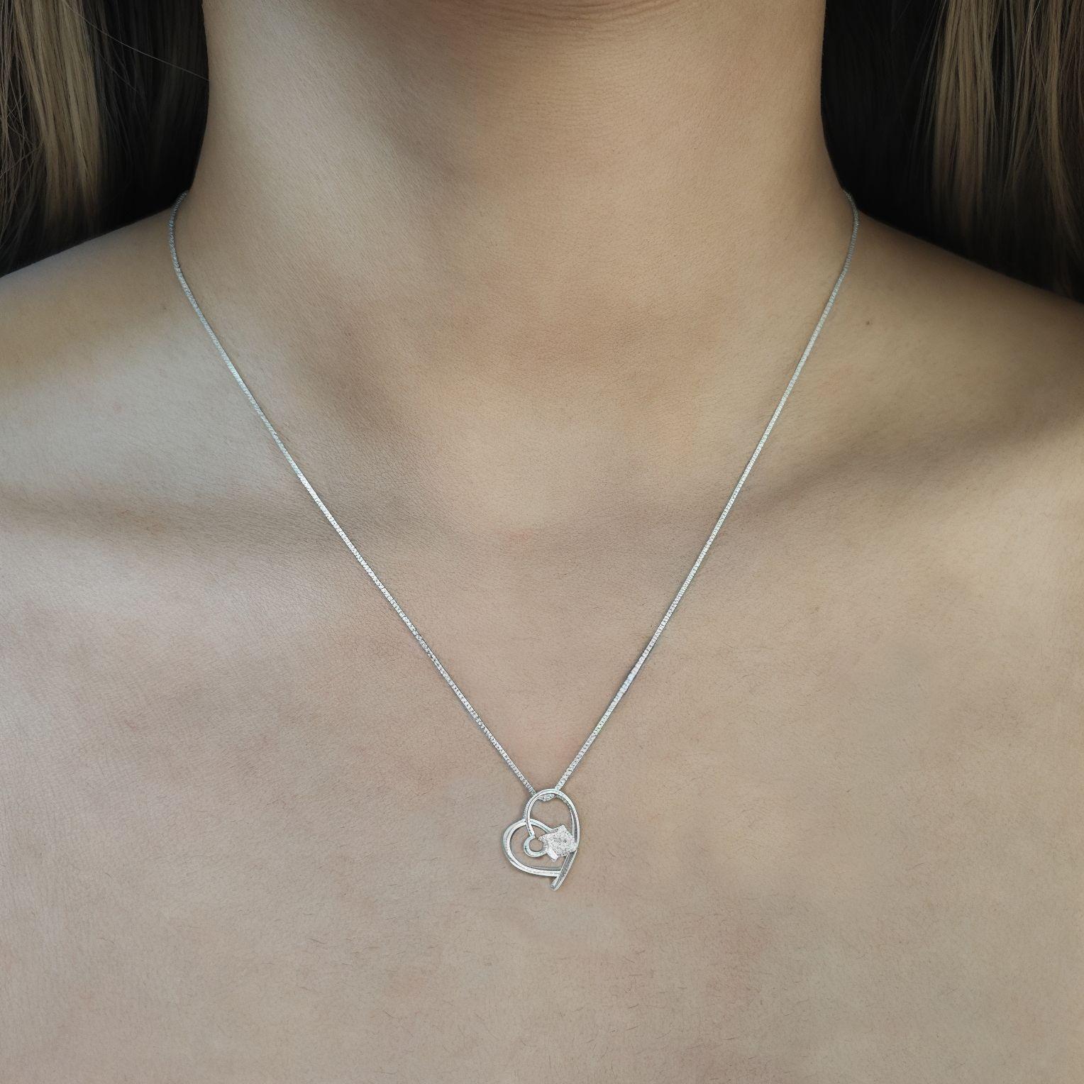 Collar Corazón Circón 45cm Plata Fina 925-2