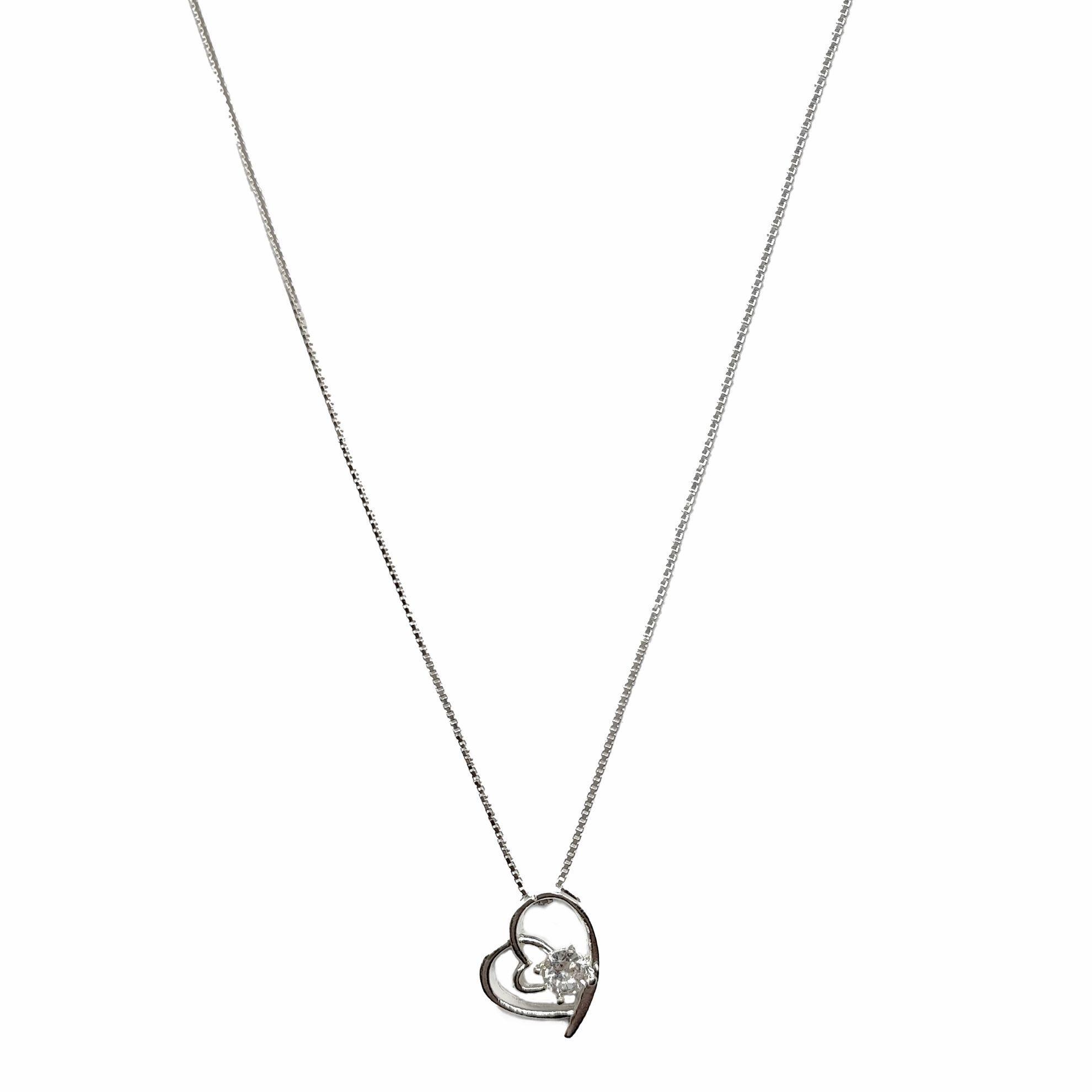 Collar Corazón Circón 45cm Plata Fina 925-0