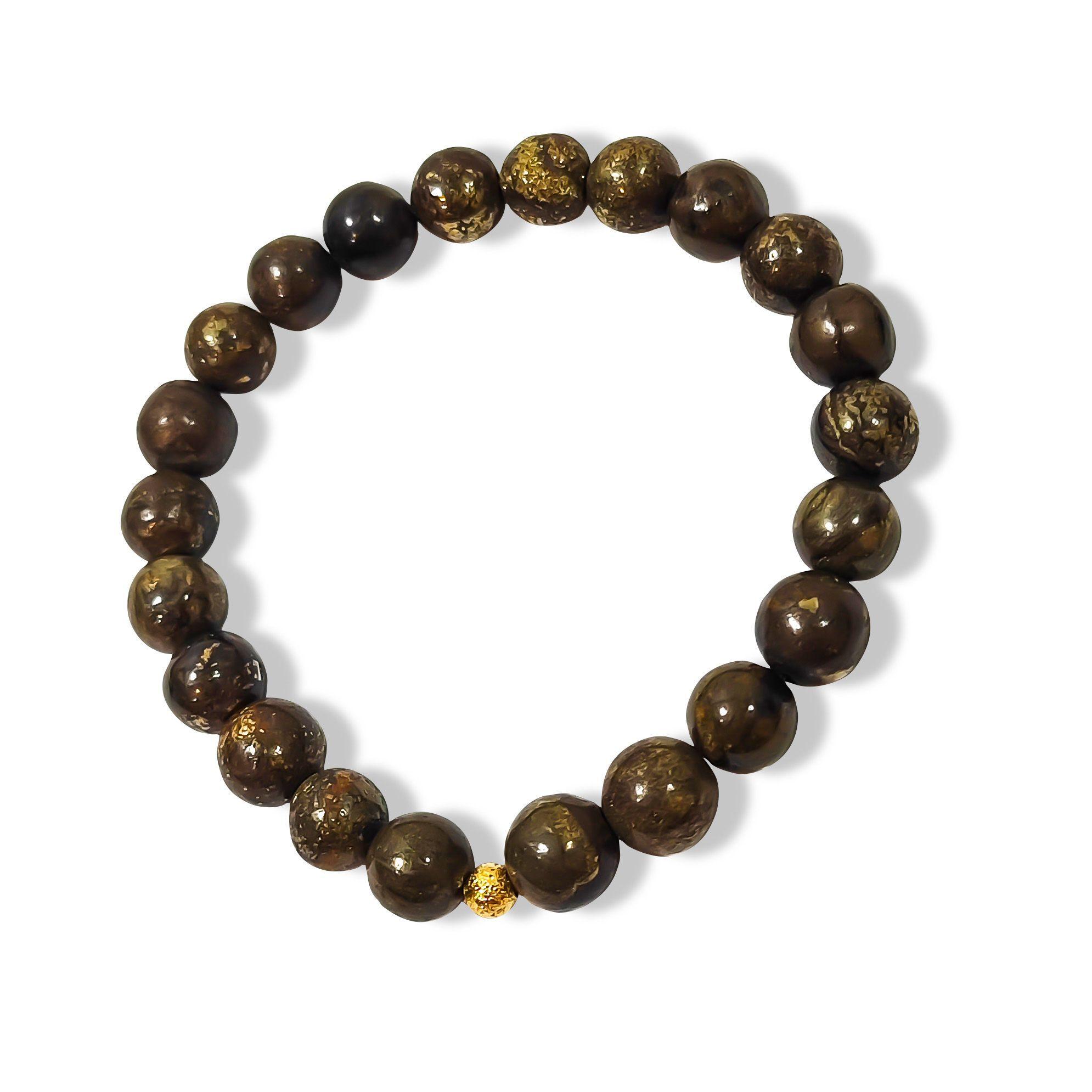 Pulsera Pirita 8mm Bolita Enchapada Oro 18K Elasticada-0