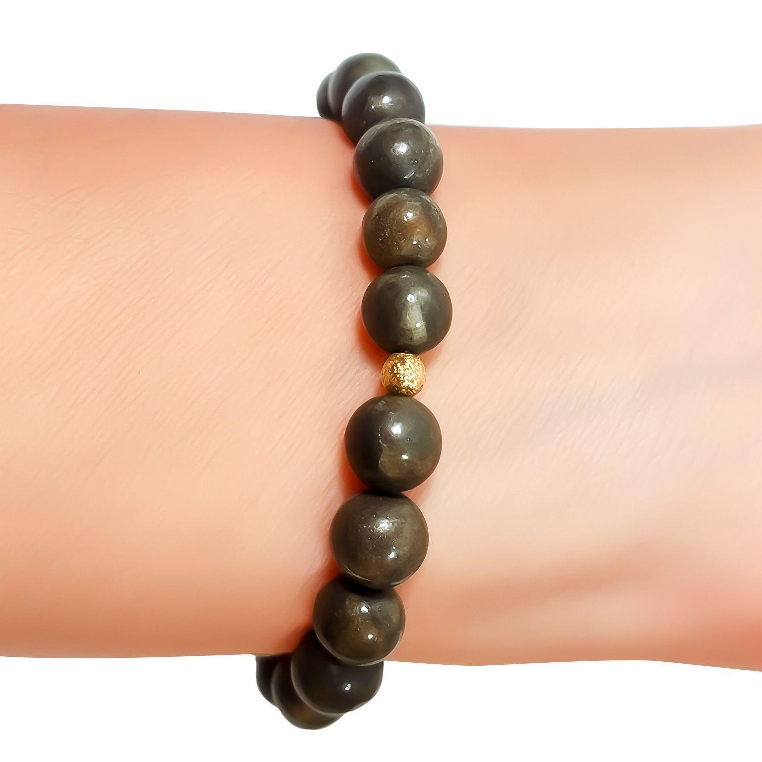 Pulsera Pirita 8mm Bolita Enchapada Oro 18K Elasticada-2