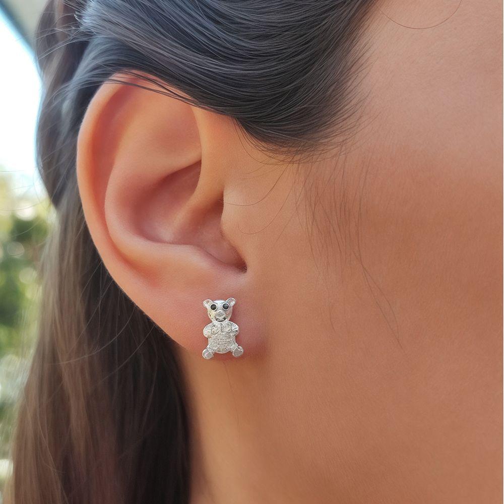 Aros Oso Micro Circón Plata Fina 925-2