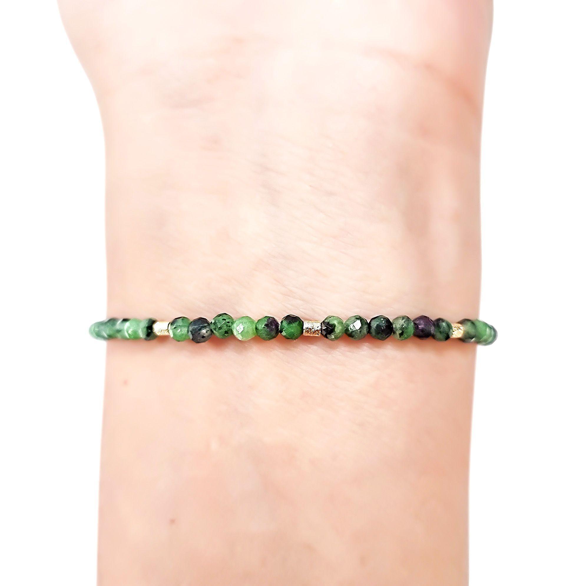 Pulsera Rubí Zoisita Facetada 3mm Mostacilla Enchapado Oro 18K-2