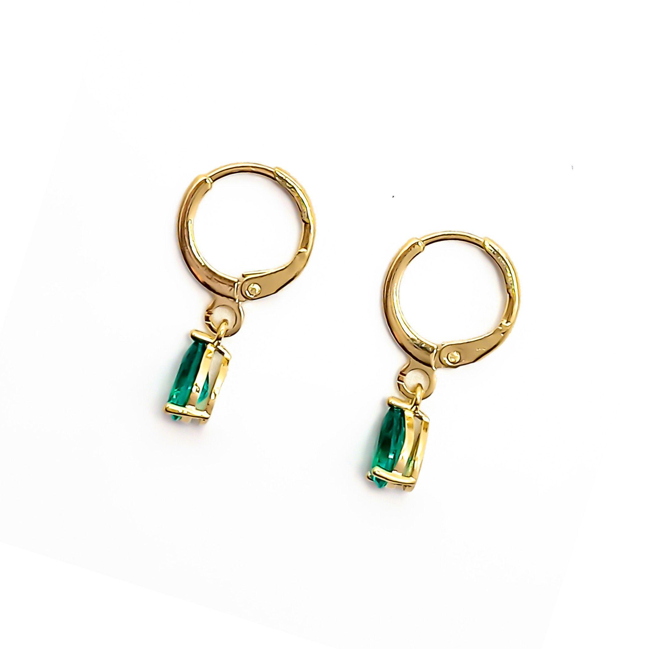 Aros Argolla Circón Gota Verde Enchapado Oro 18K-3