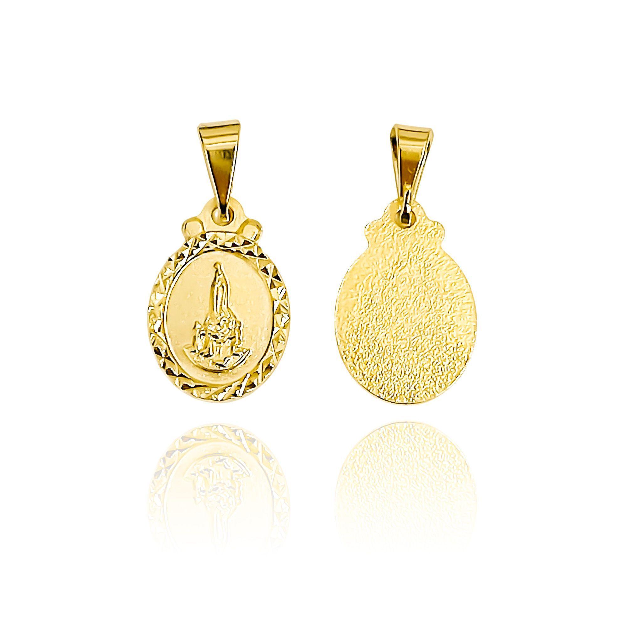 Colgante Medalla Virgen Fátima 12mm Ovalado Borde Enchapado Oro 18K-4