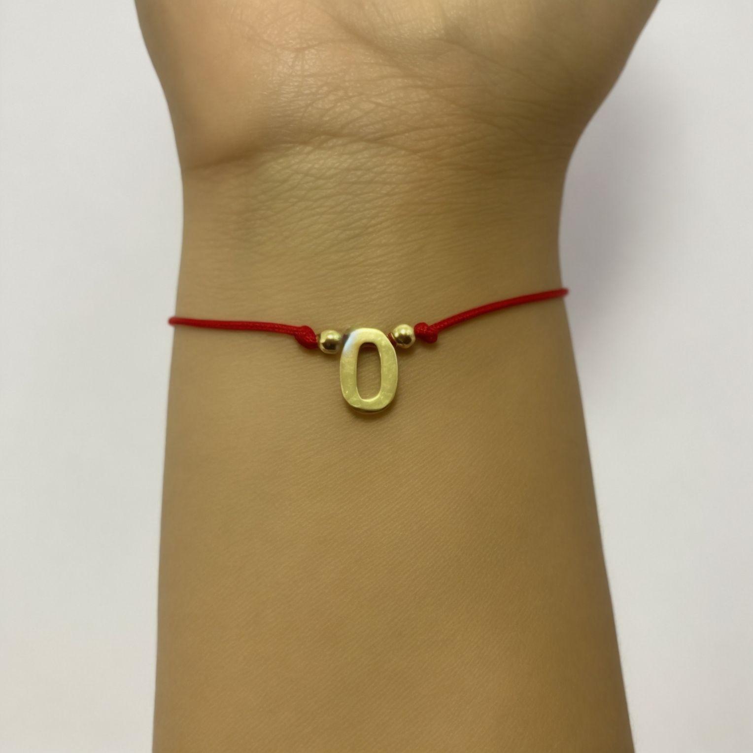 Pulsera Letra O Cordón Rojo Enchapado Oro 18K-2