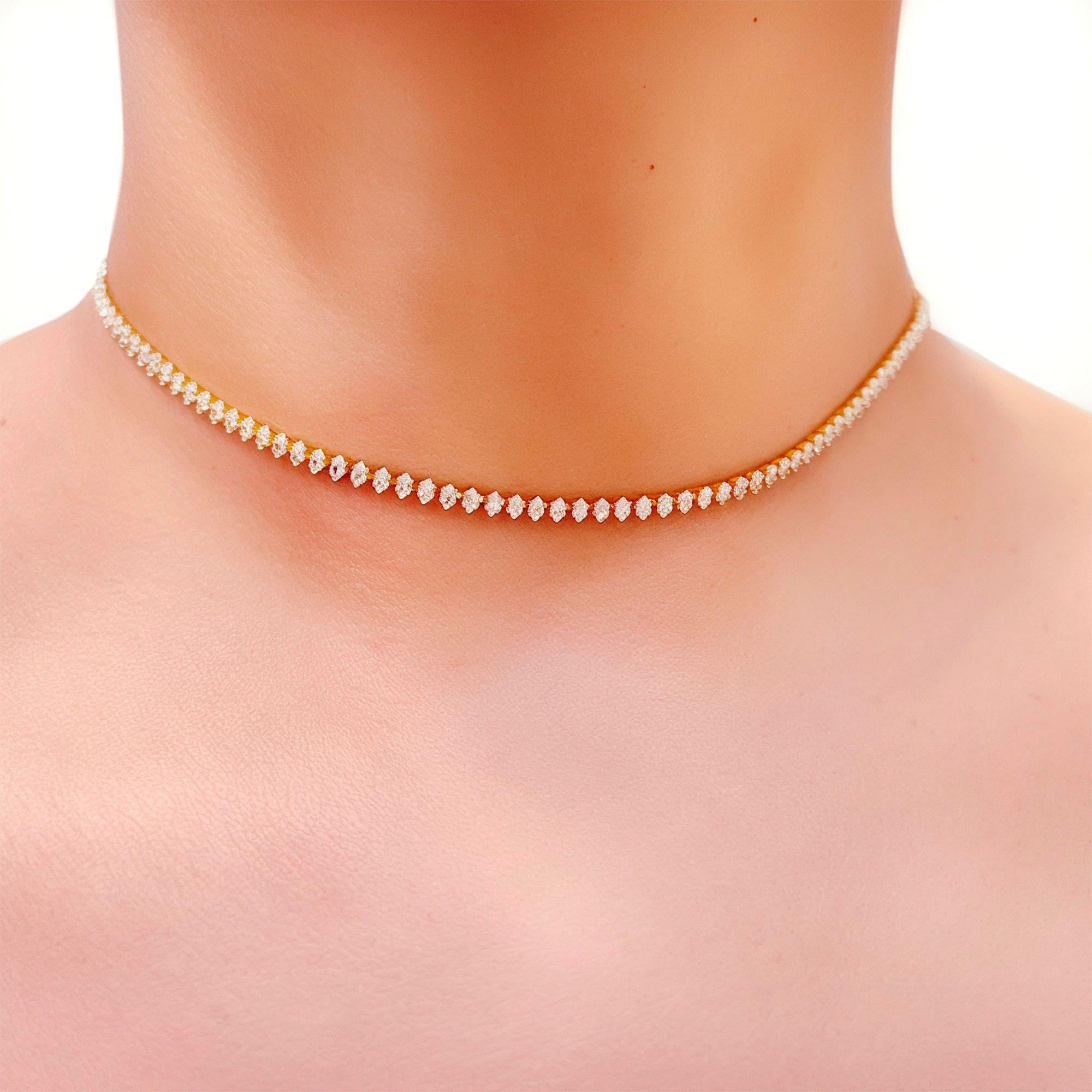 Collar Choker Circón Blanco Rombo Enchapado Oro 18K-3