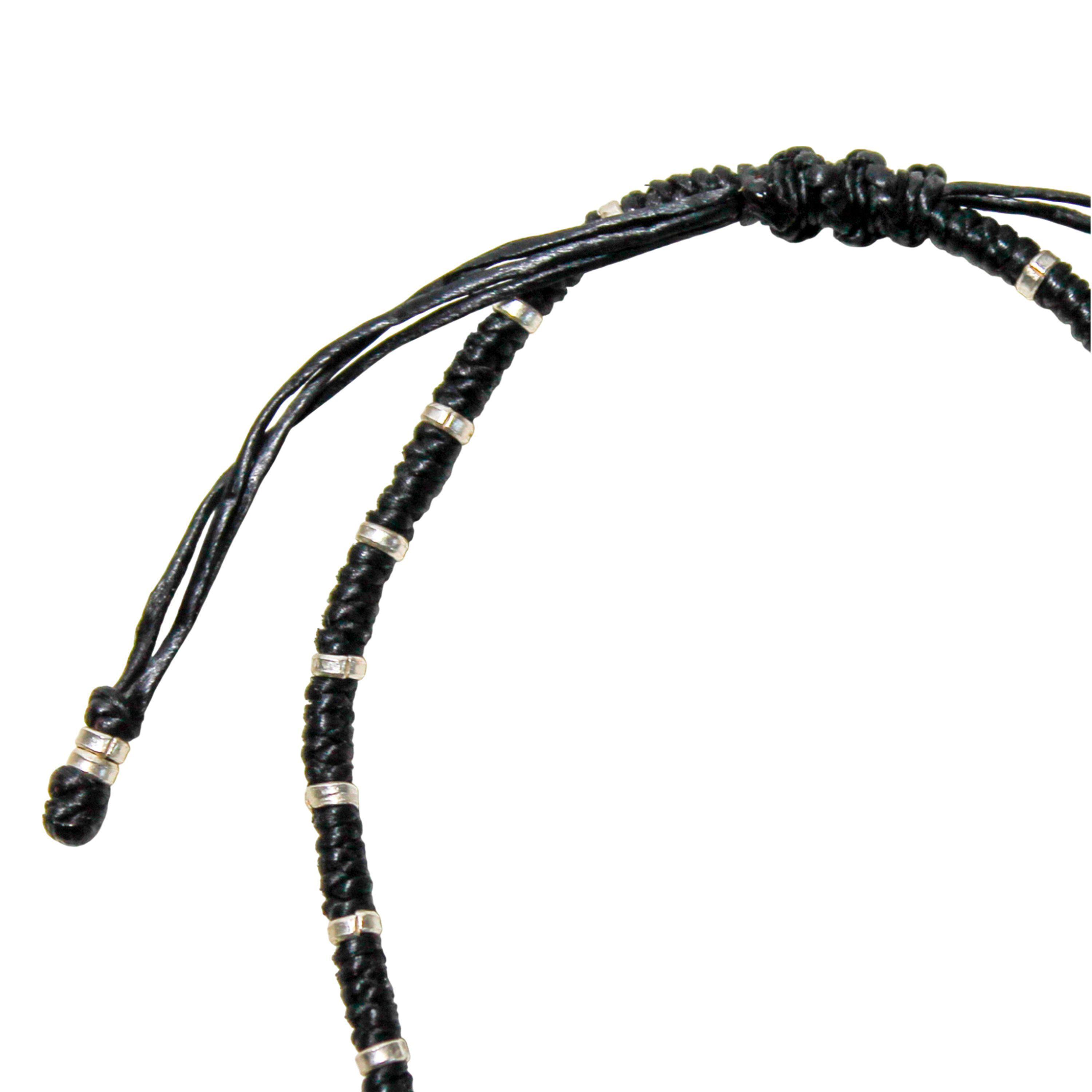 Pulsera Arandelas Plata Fina 925 Cordón Negro-2