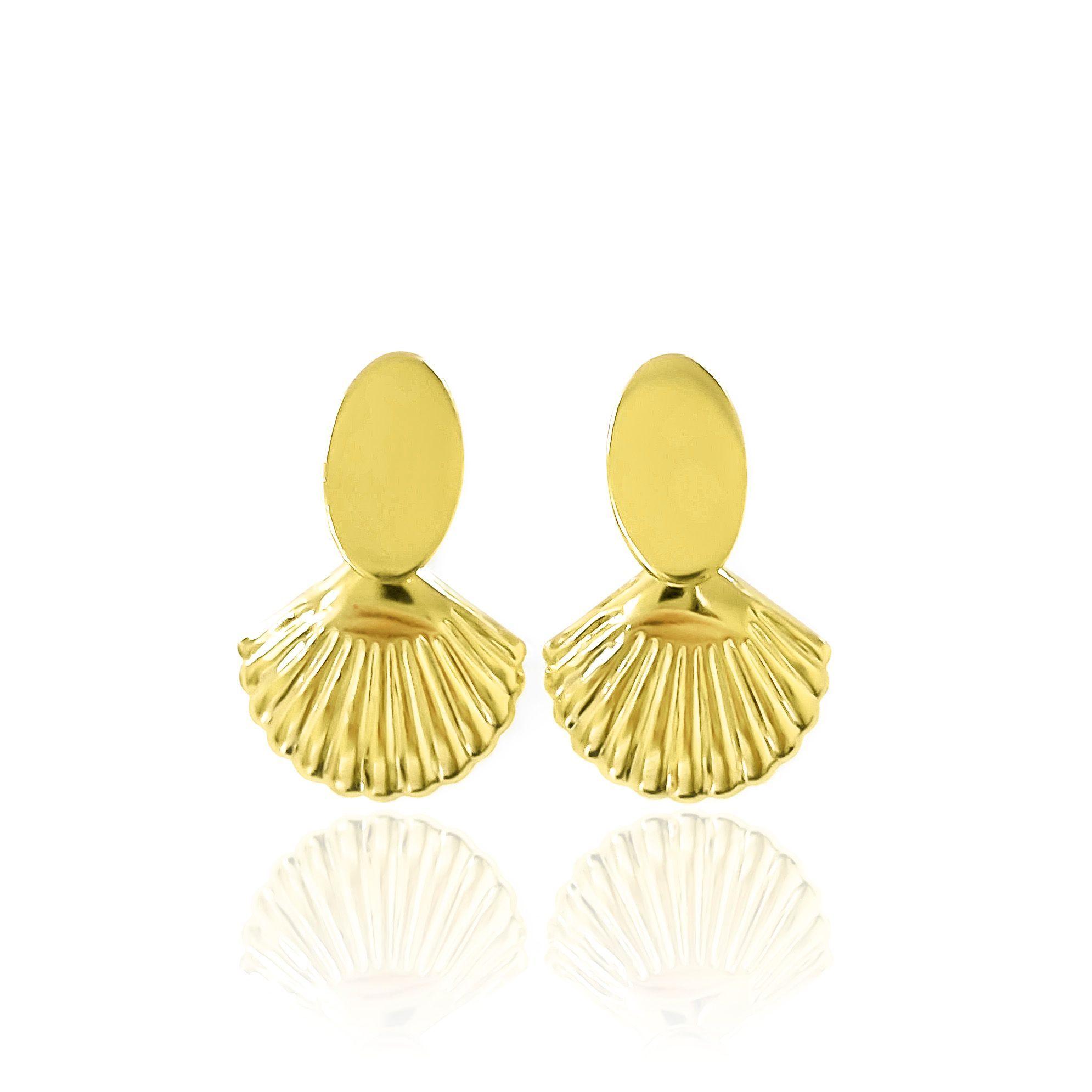 Aros Concha Colgante tope Enchapado Oro 18K-2