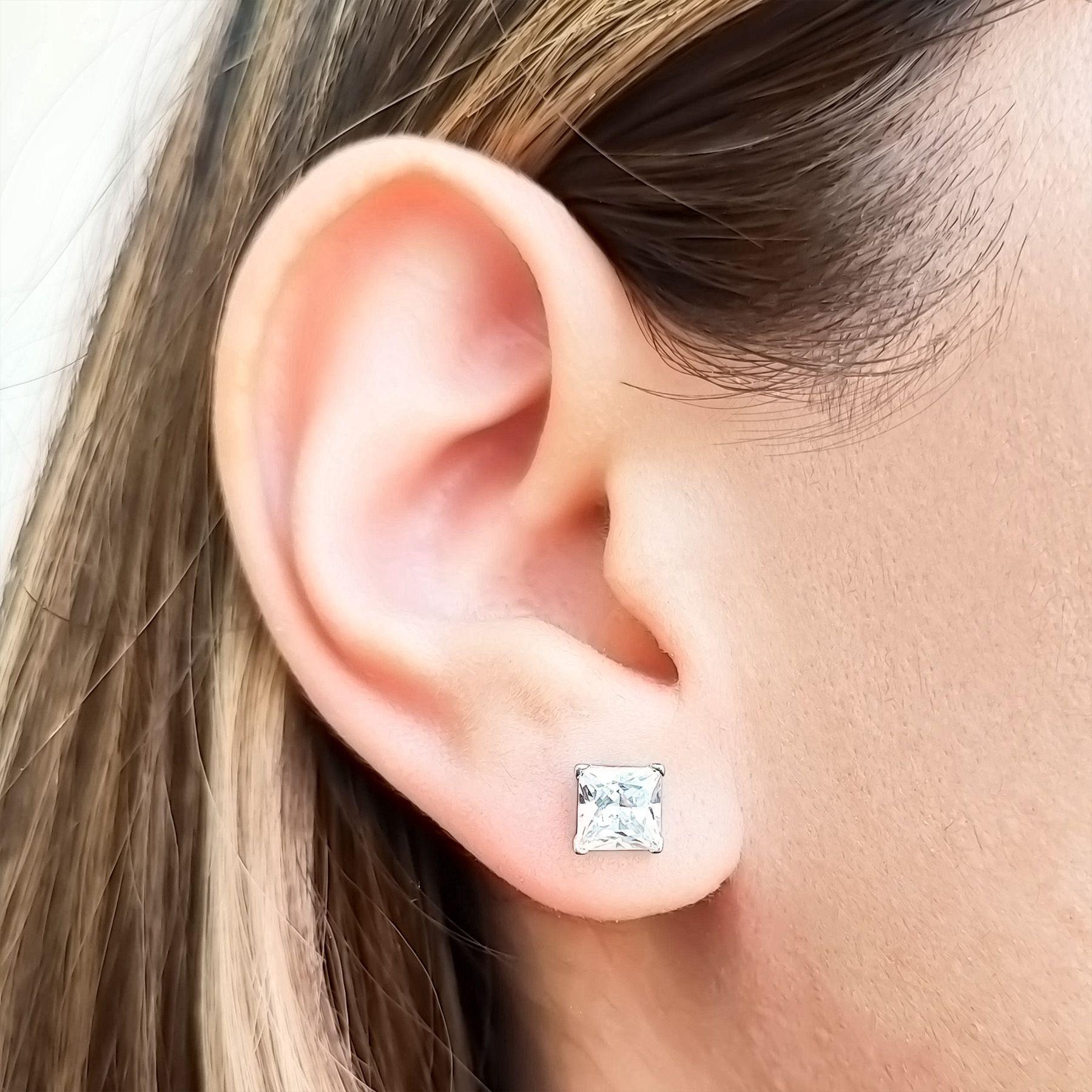 Aros Cuadrados Circón Blanco 6mm Plata Fina 925-2